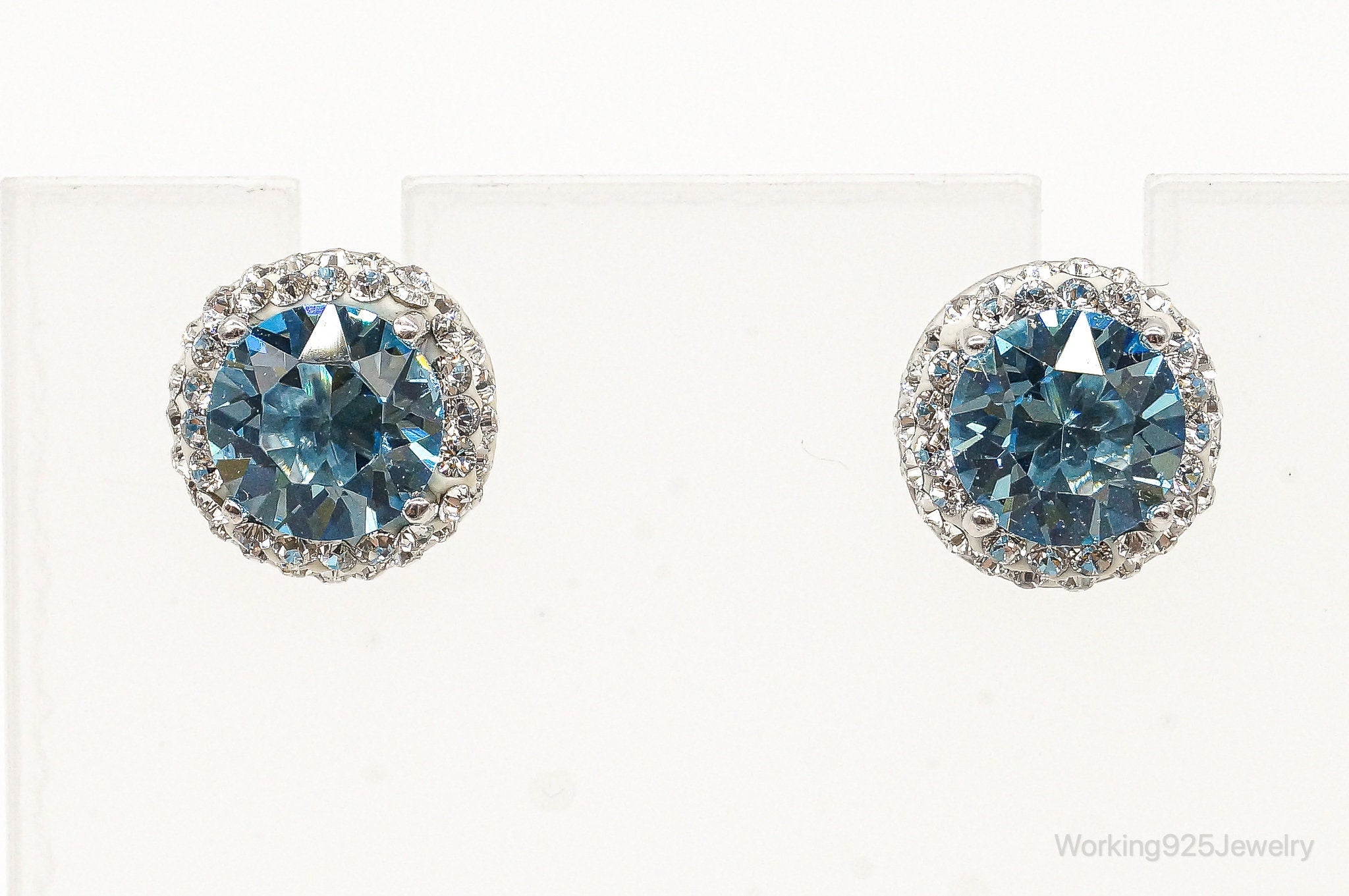 Designer Blue Topaz Cubic Zirconia Sterling Silver Earrings