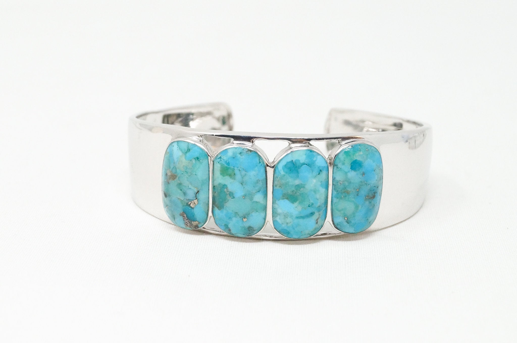 Vintage Designer BBJ Turquoise Southwestern Sterling Silver Cuff Bracelet