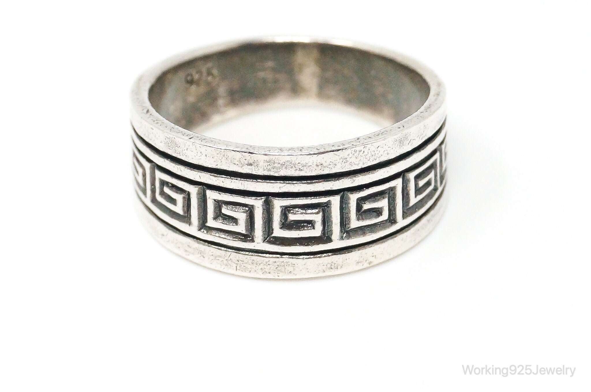 Vintage Greek Key Design Sterling Silver Band Ring Size 8.75