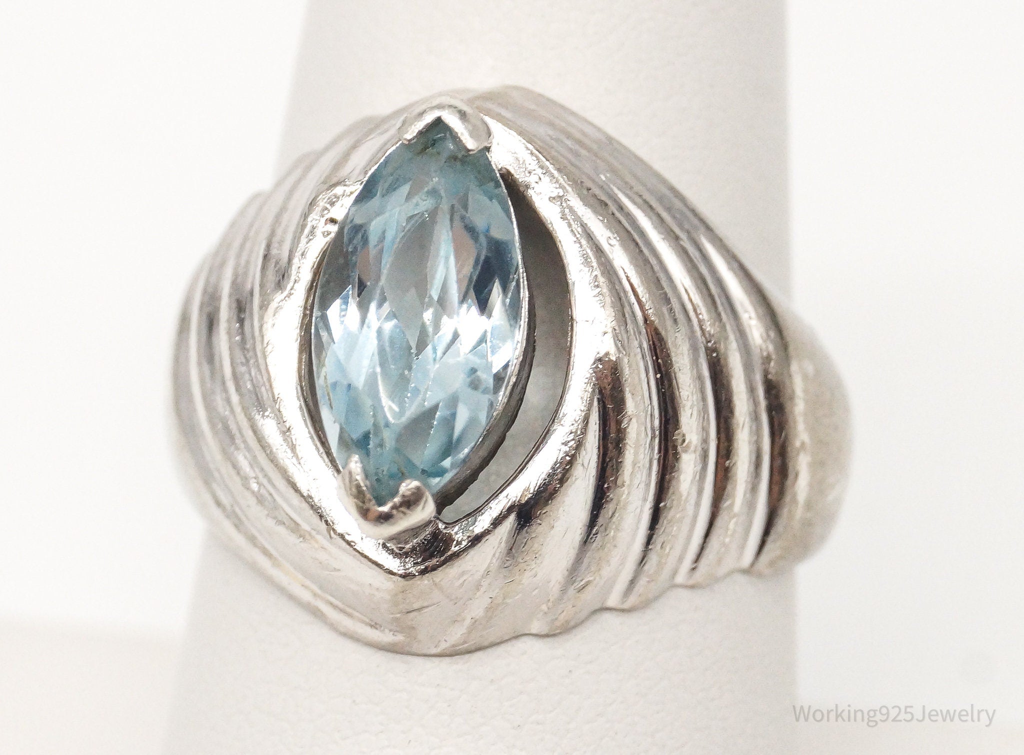 Vintage Blue Topaz Sterling Silver Ring - Size 7.75