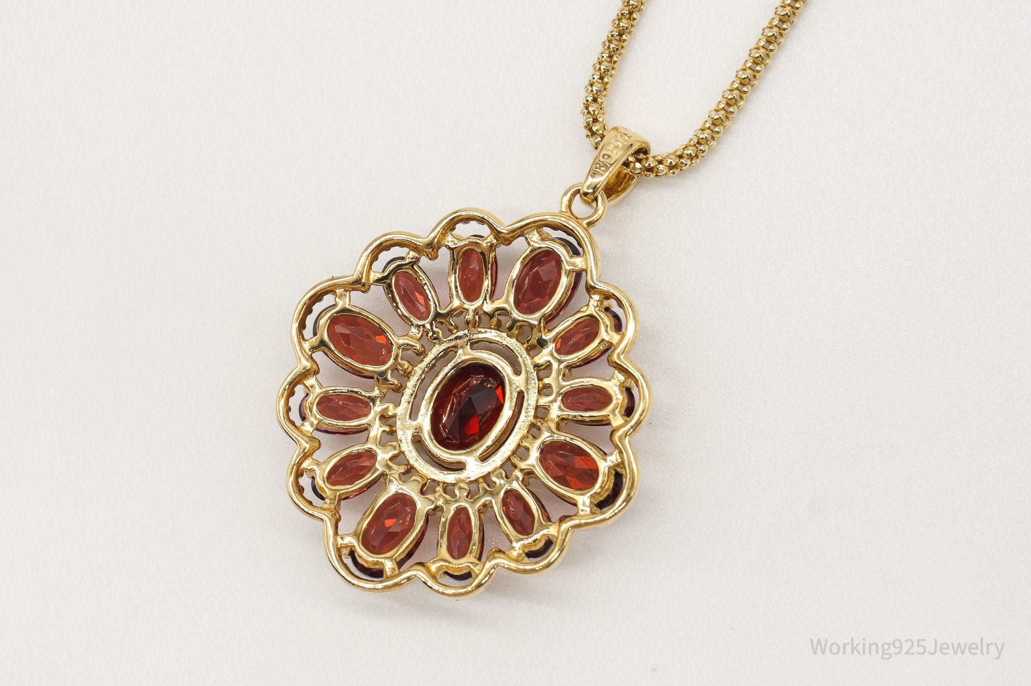 Designer Ross Simons Garnet 18K Gold Over Sterling Silver Necklace