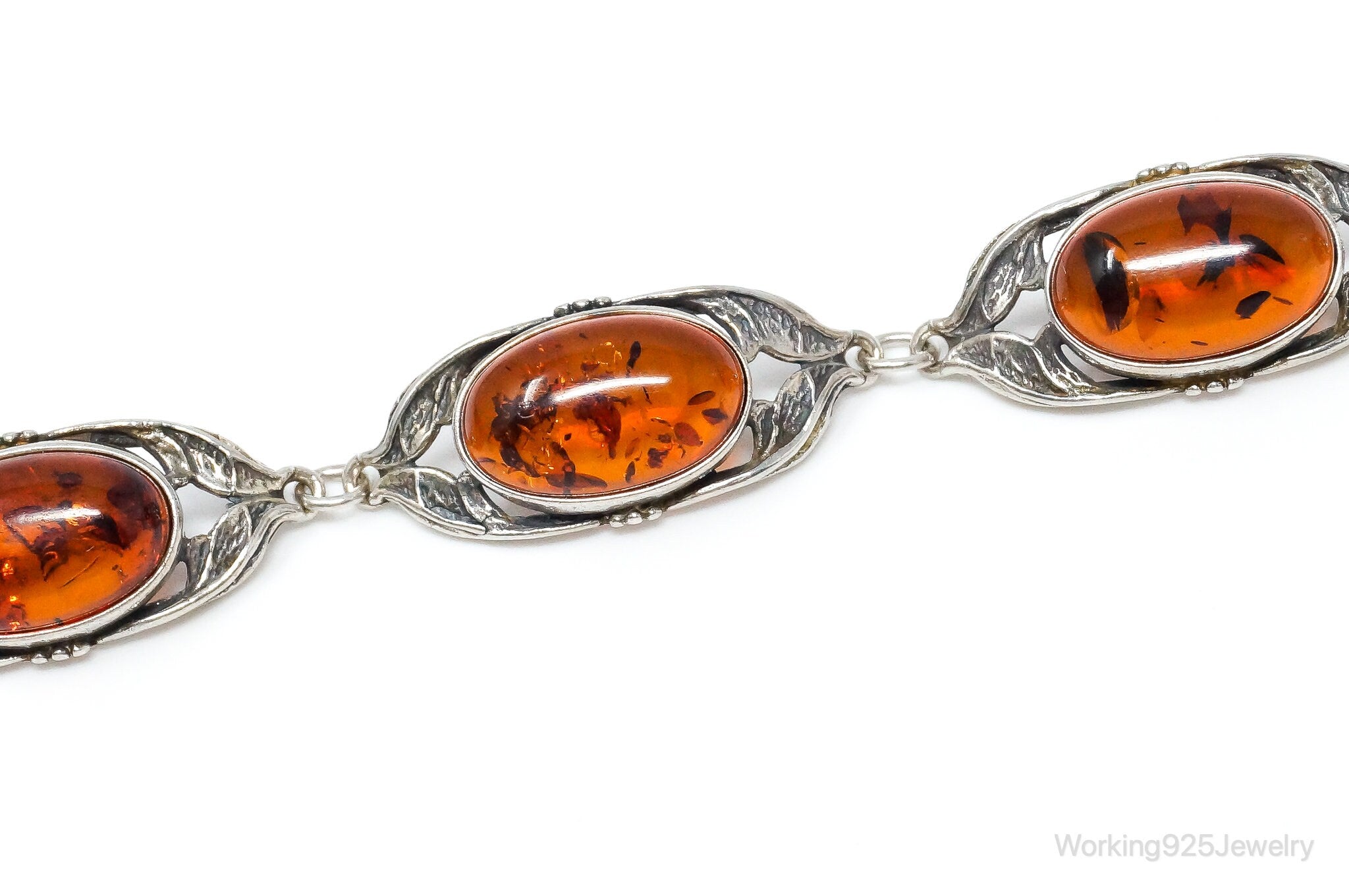 Vintage Baltic Amber Art Nouveau Sterling Silver Bracelet