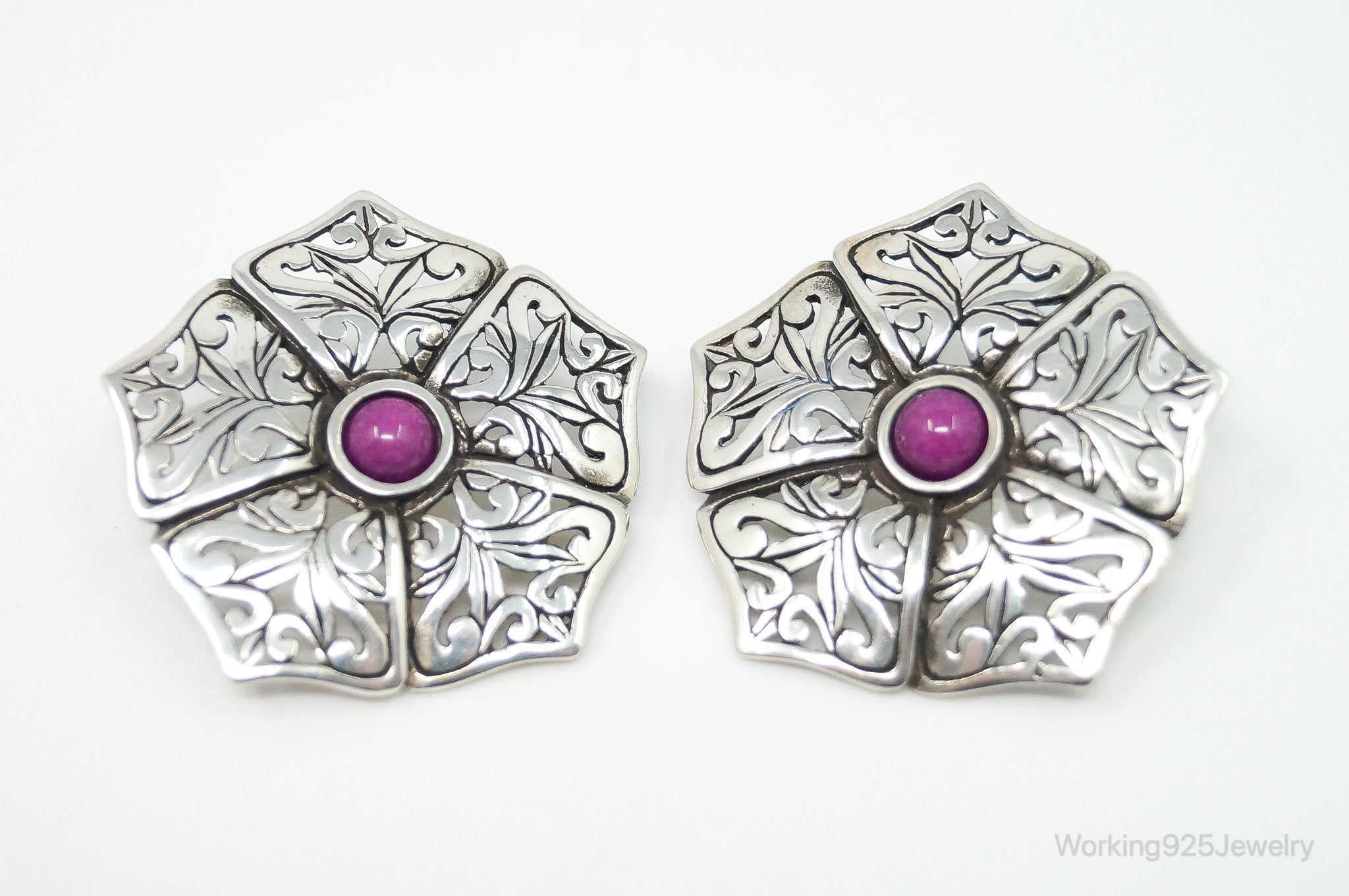 Designer Jerlaine Art Nouveau Style Sugilite Sterling Silver Earrings