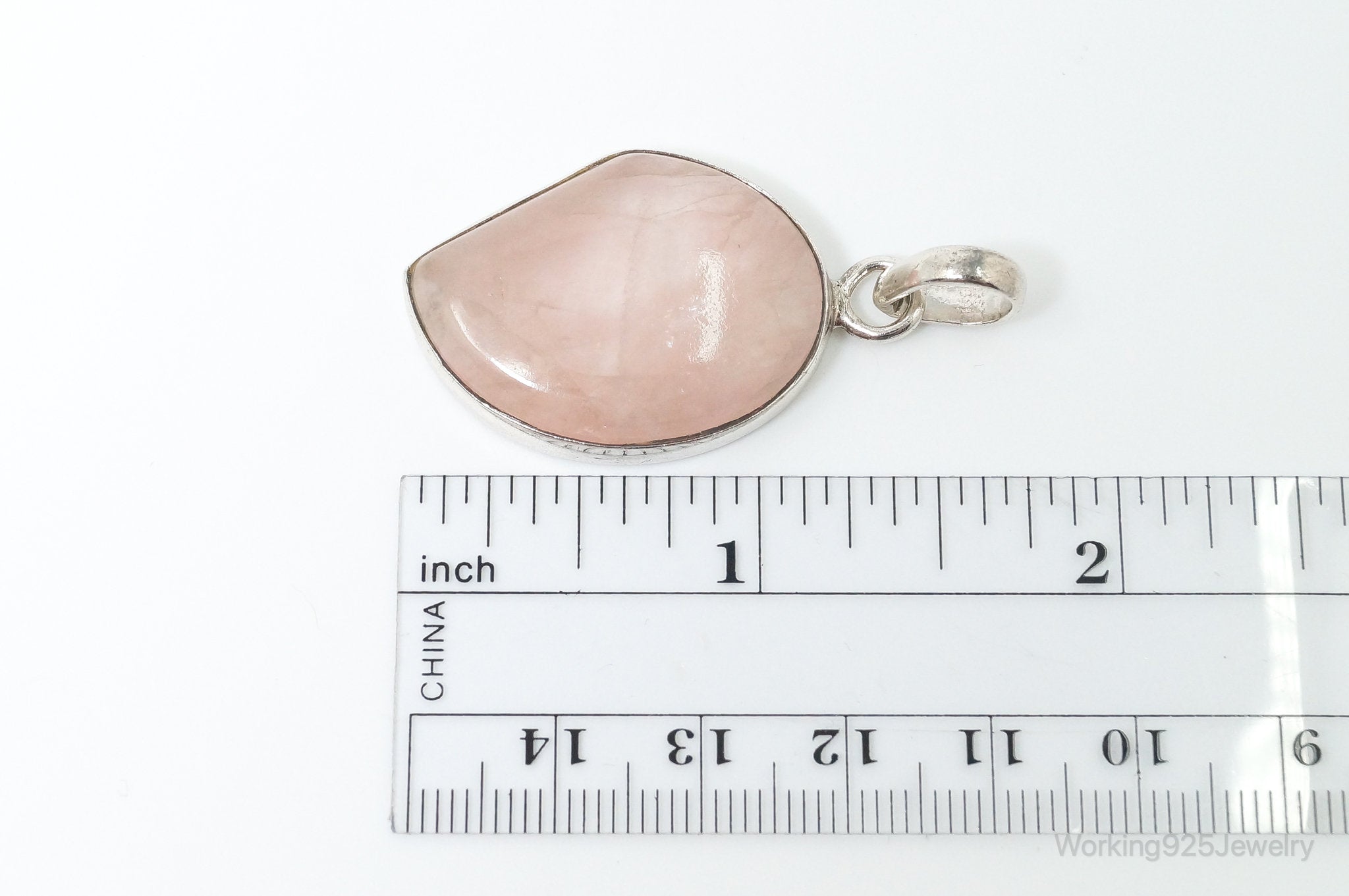 Large Vintage Rose Quartz Sterling Silver Necklace Pendant