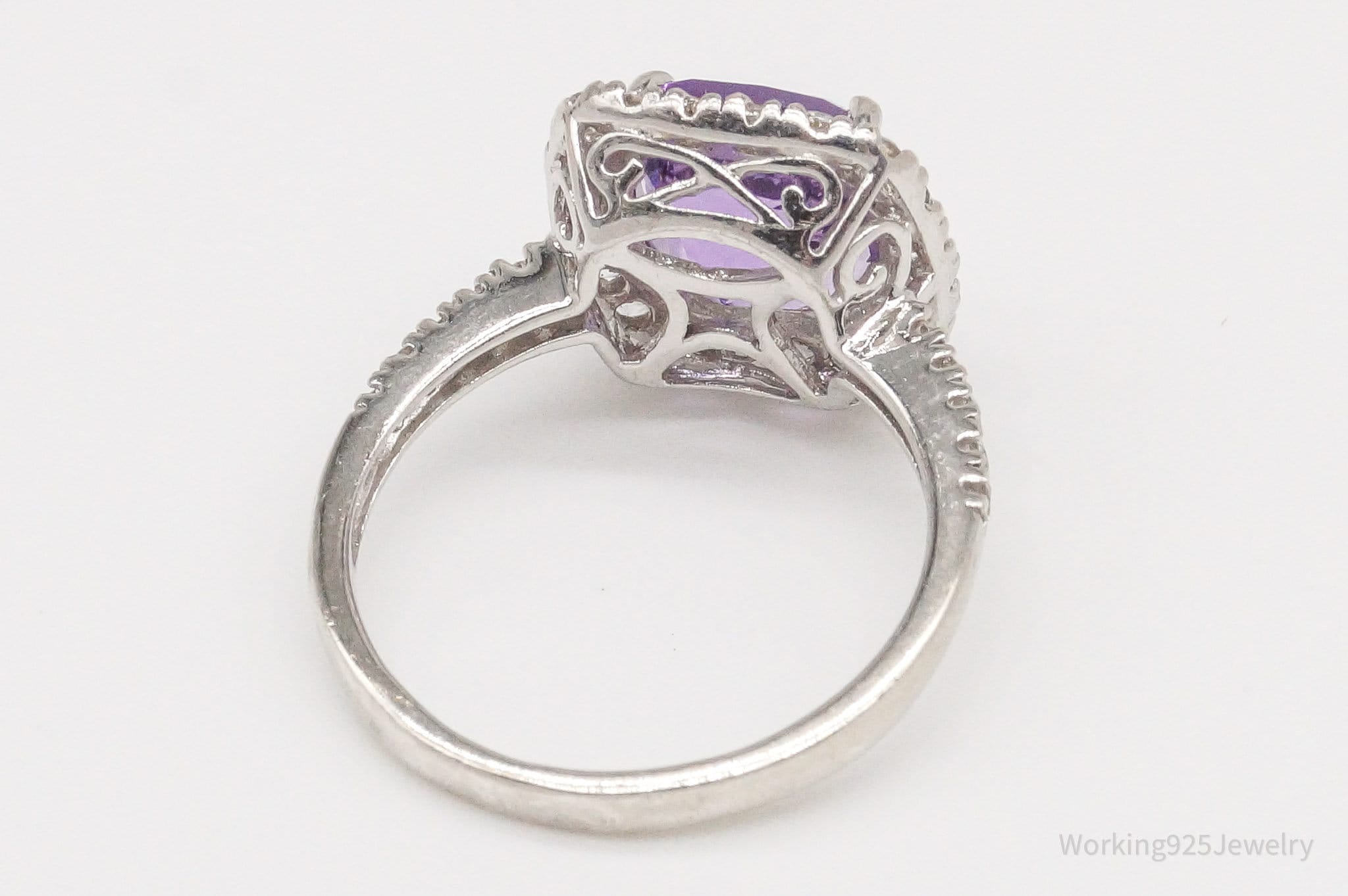 Vintage Amethyst Cubic Zirconia Sterling Silver Ring - Size 6.75