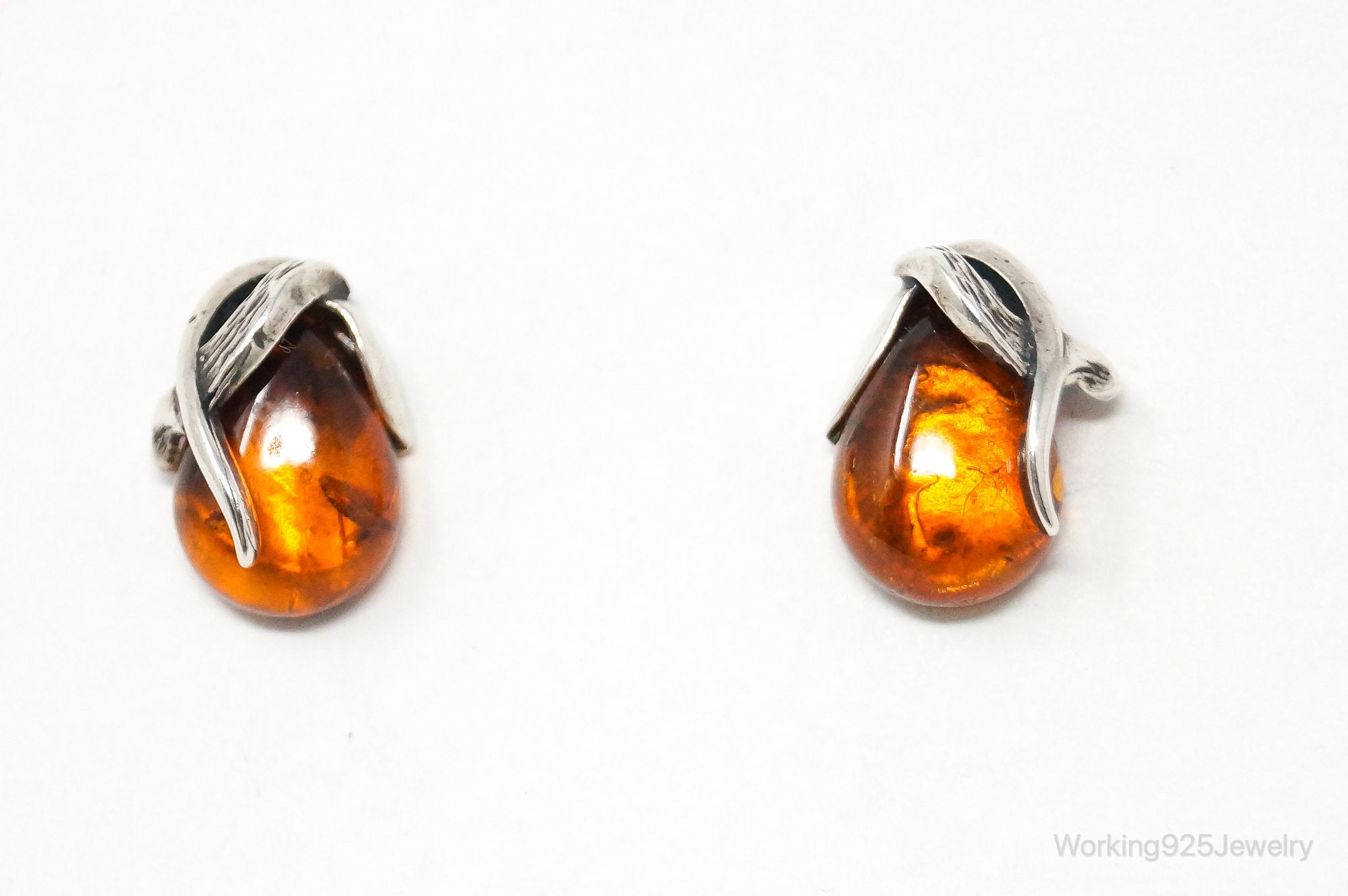 Vintage Amber Modernist Sterling Silver Earrings