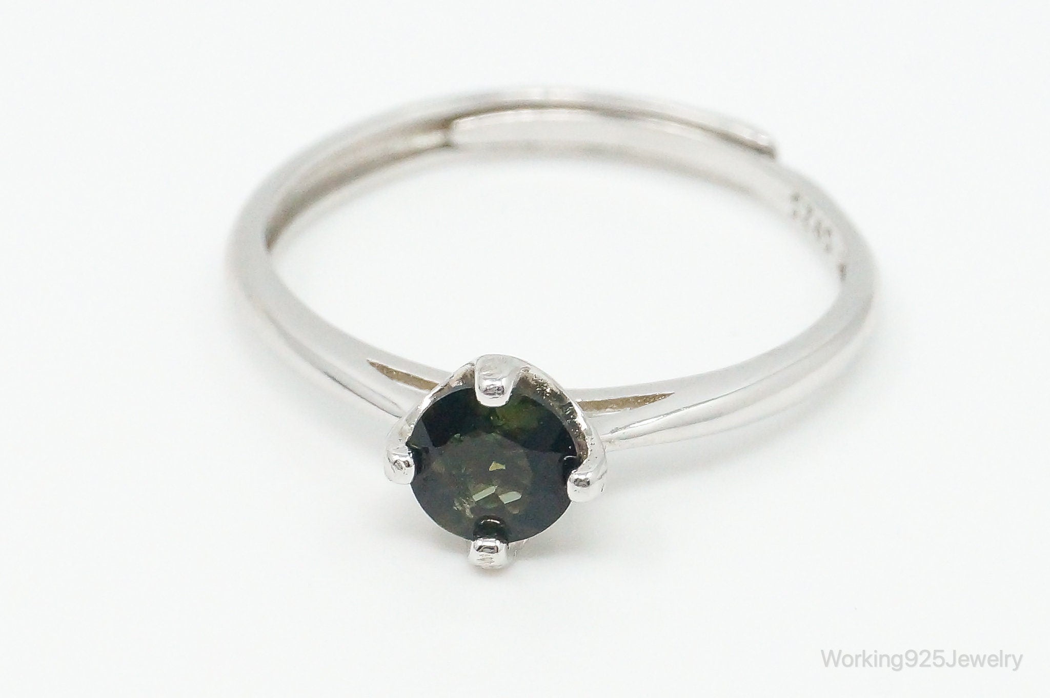 Vintage Dark Green Peridot Sterling Silver Ring - Size 6.5 Adjustable