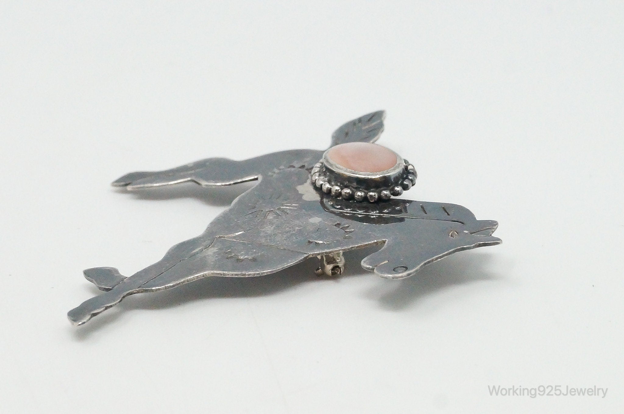 Vintage Designer Boma Pink Mother Of Pearl Horse Sterling Silver Brooch Pin