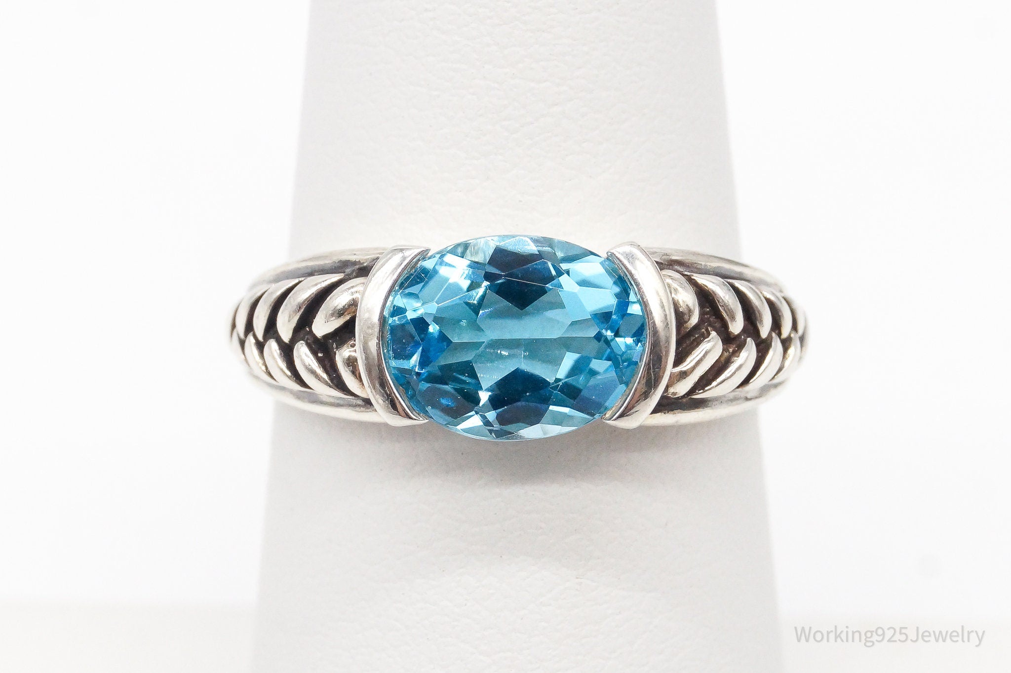 Vintage Blue Topaz Sterling Silver Ring - Size 6.25