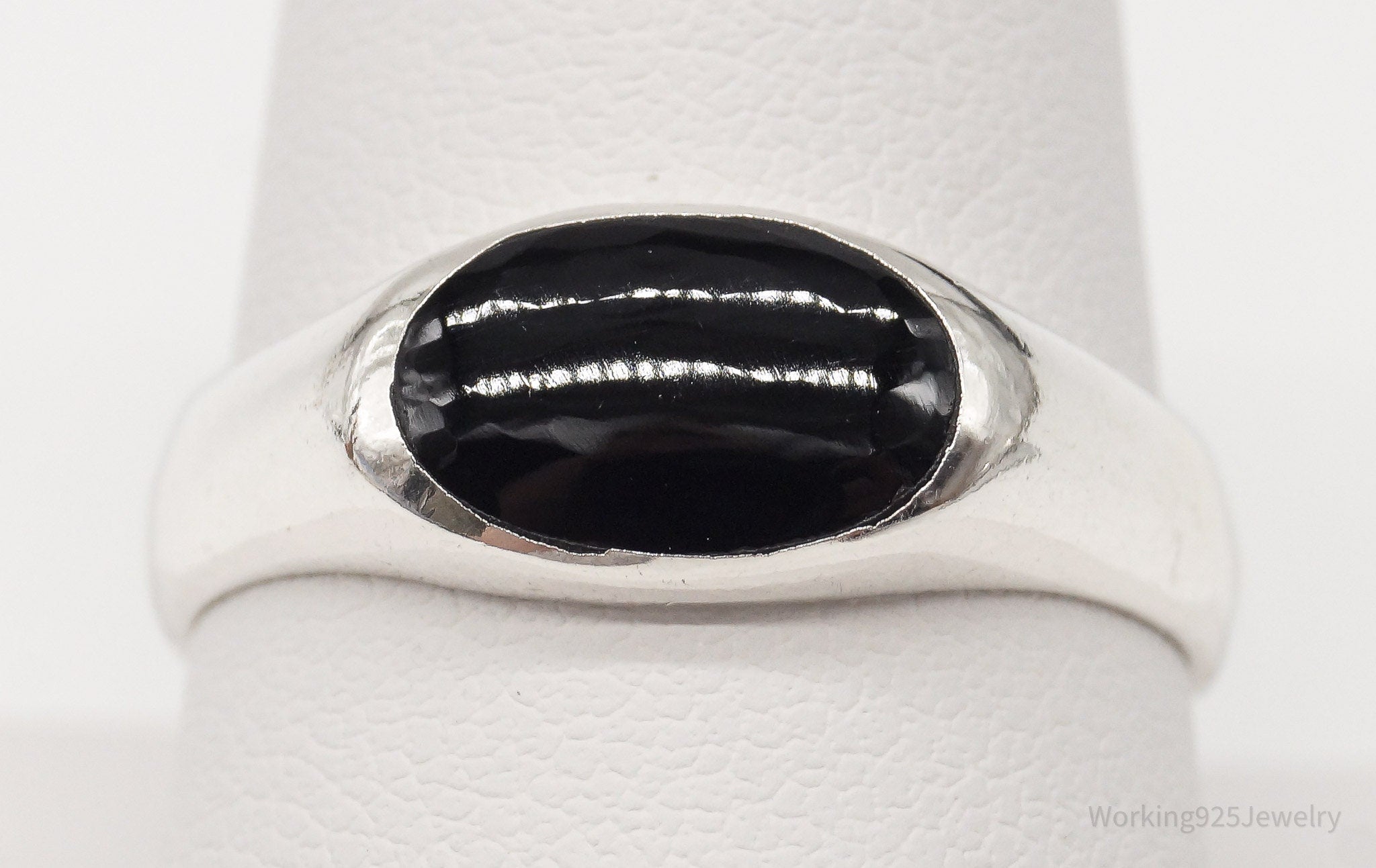 Vintage Black Onyx Sterling Silver Ring - Size 9.75