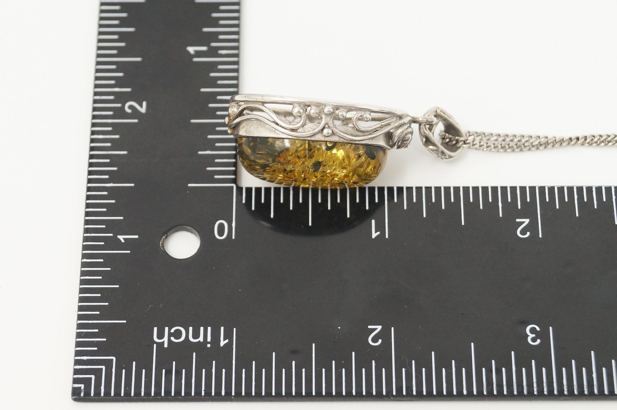 Vintage Large Honey Amber Modernist Sterling Silver Necklace