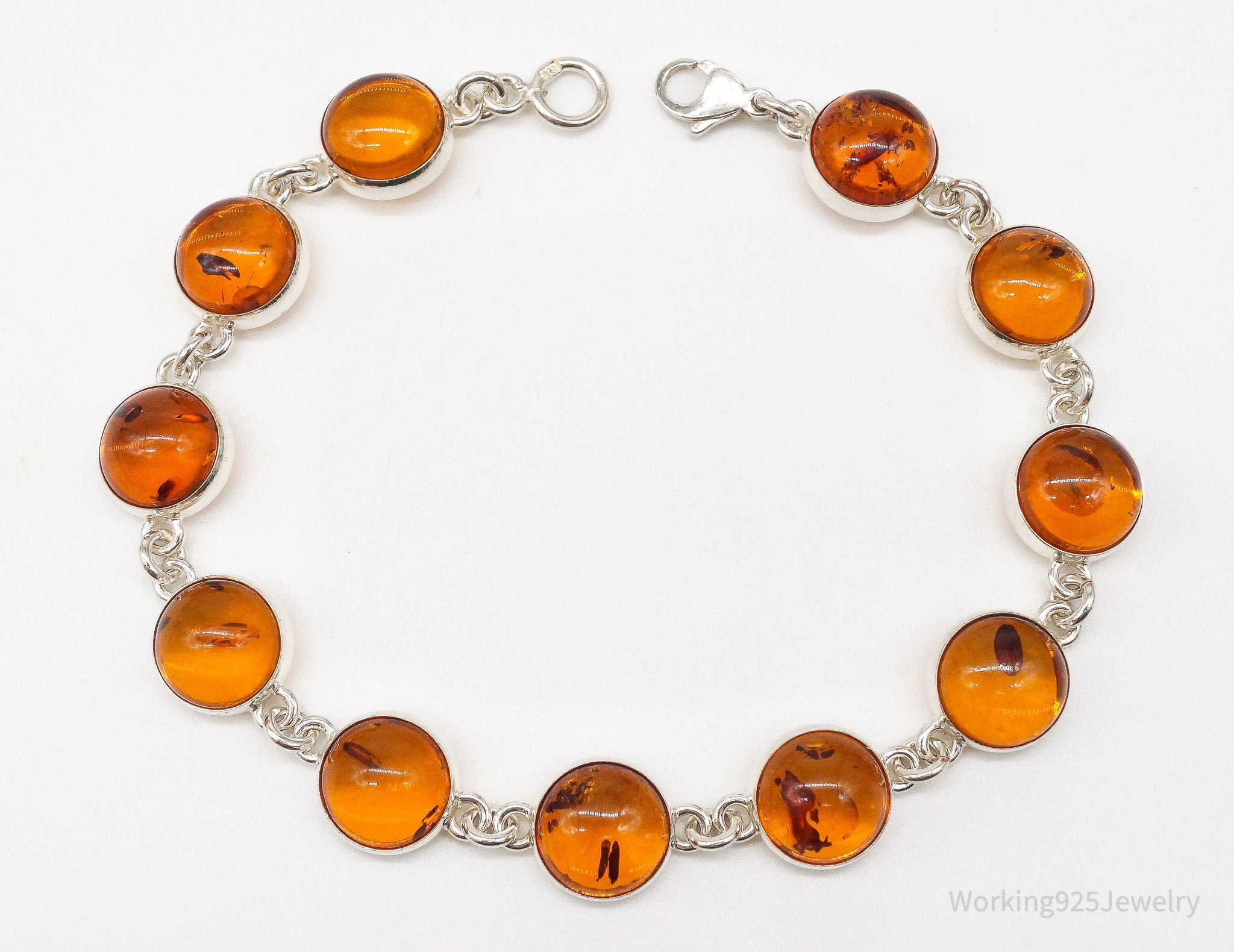 Vintage Amber Modernist Sterling Silver Bracelet