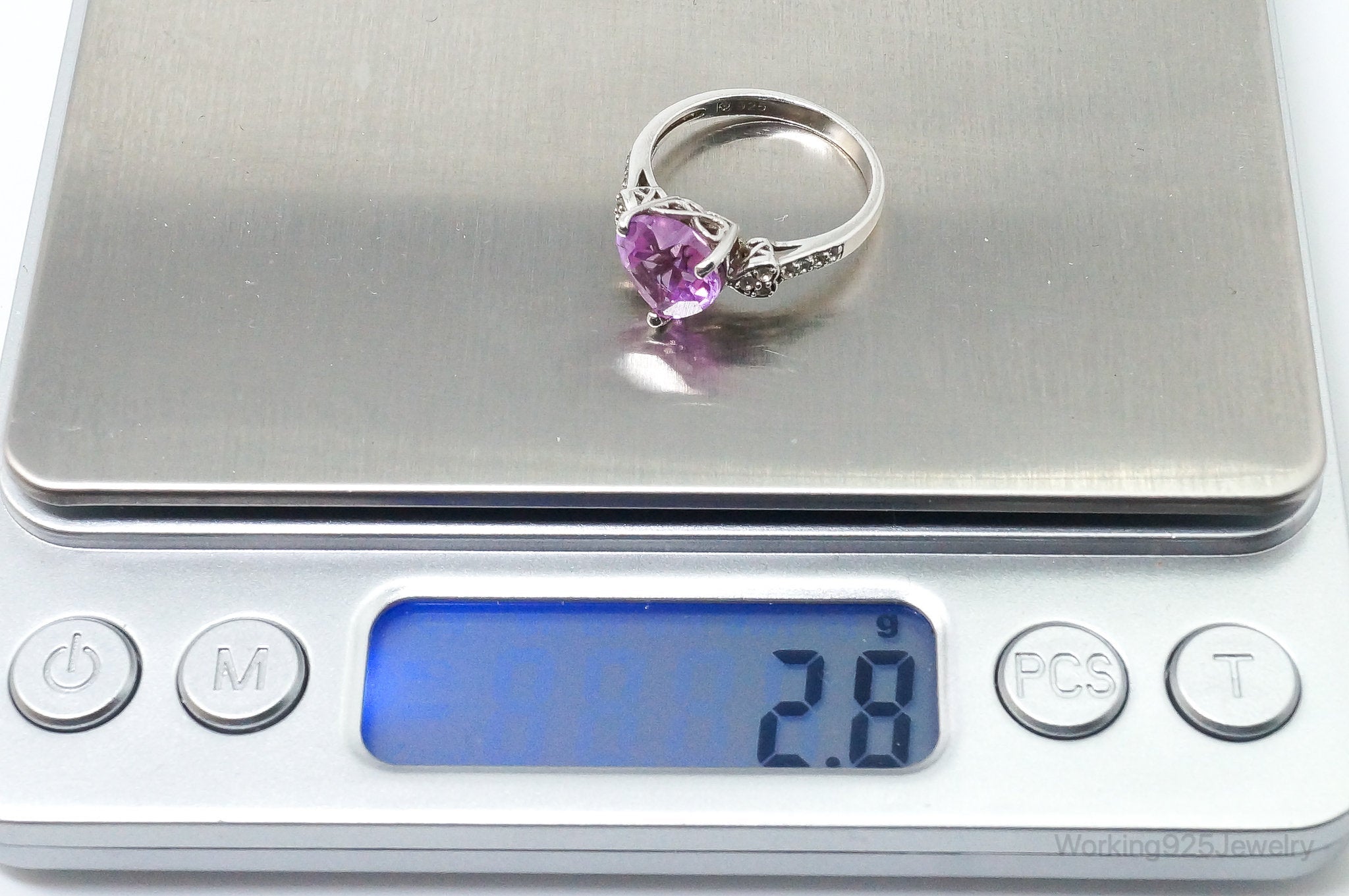 Pink Topaz Cubic Zirconia Heart Sterling Silver Ring - SZ 6.75