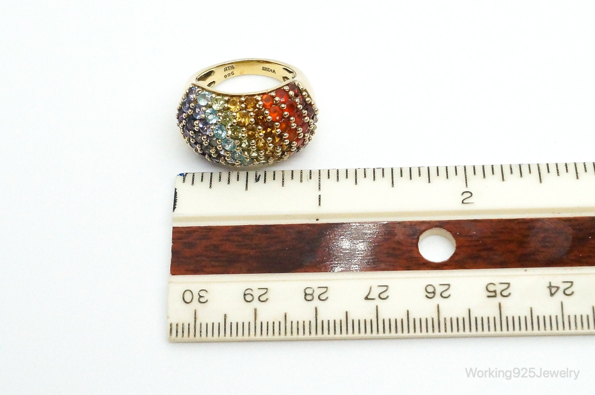 Multi Gemstone Gold Vermeil Sterling Silver Ring - Size 7