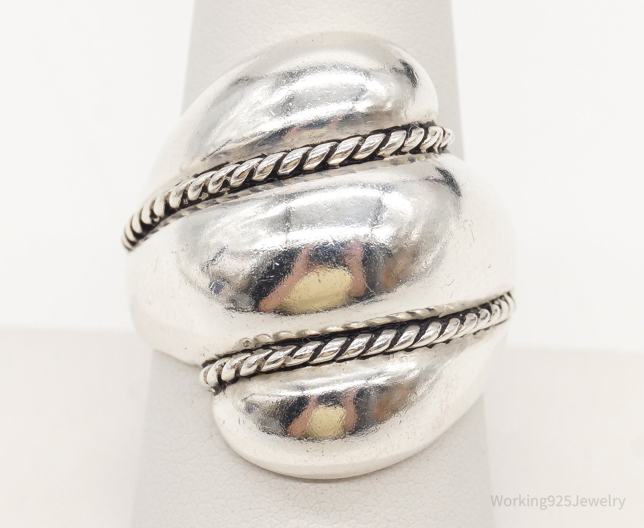 Vintage Designer Espo Signature Puffy Dome Sterling Silver Ring Size 8.75