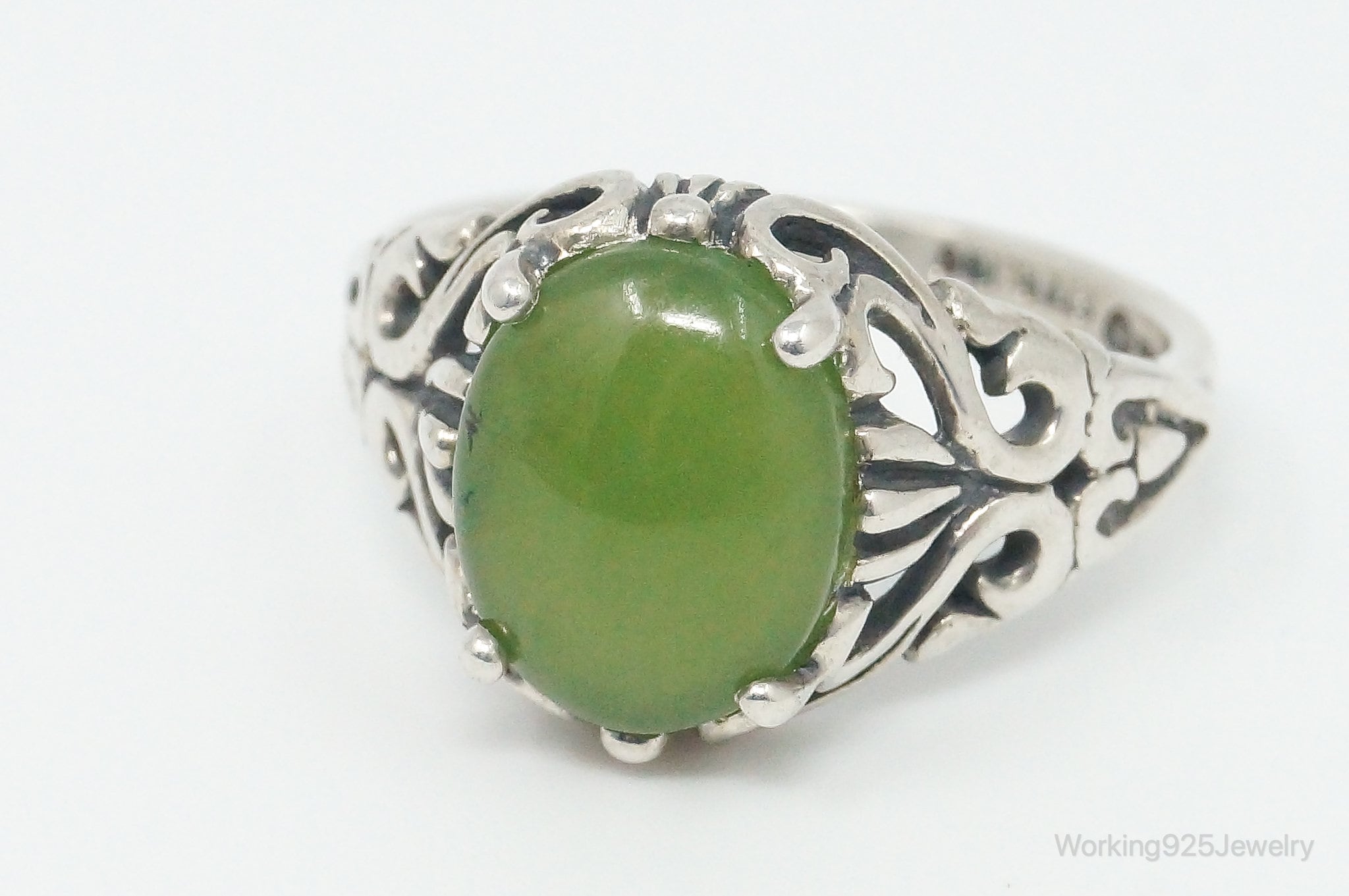 Designer Kabana Nephrite Jade Sterling Silver Ring - Size 6