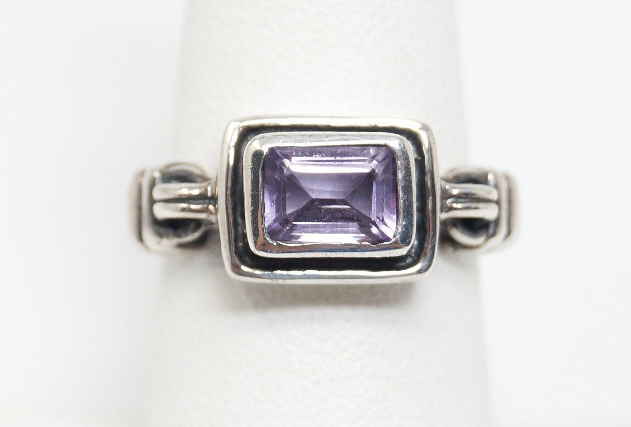 Vintage Art Deco Amethyst Sterling Silver Statement Ring Sz 7