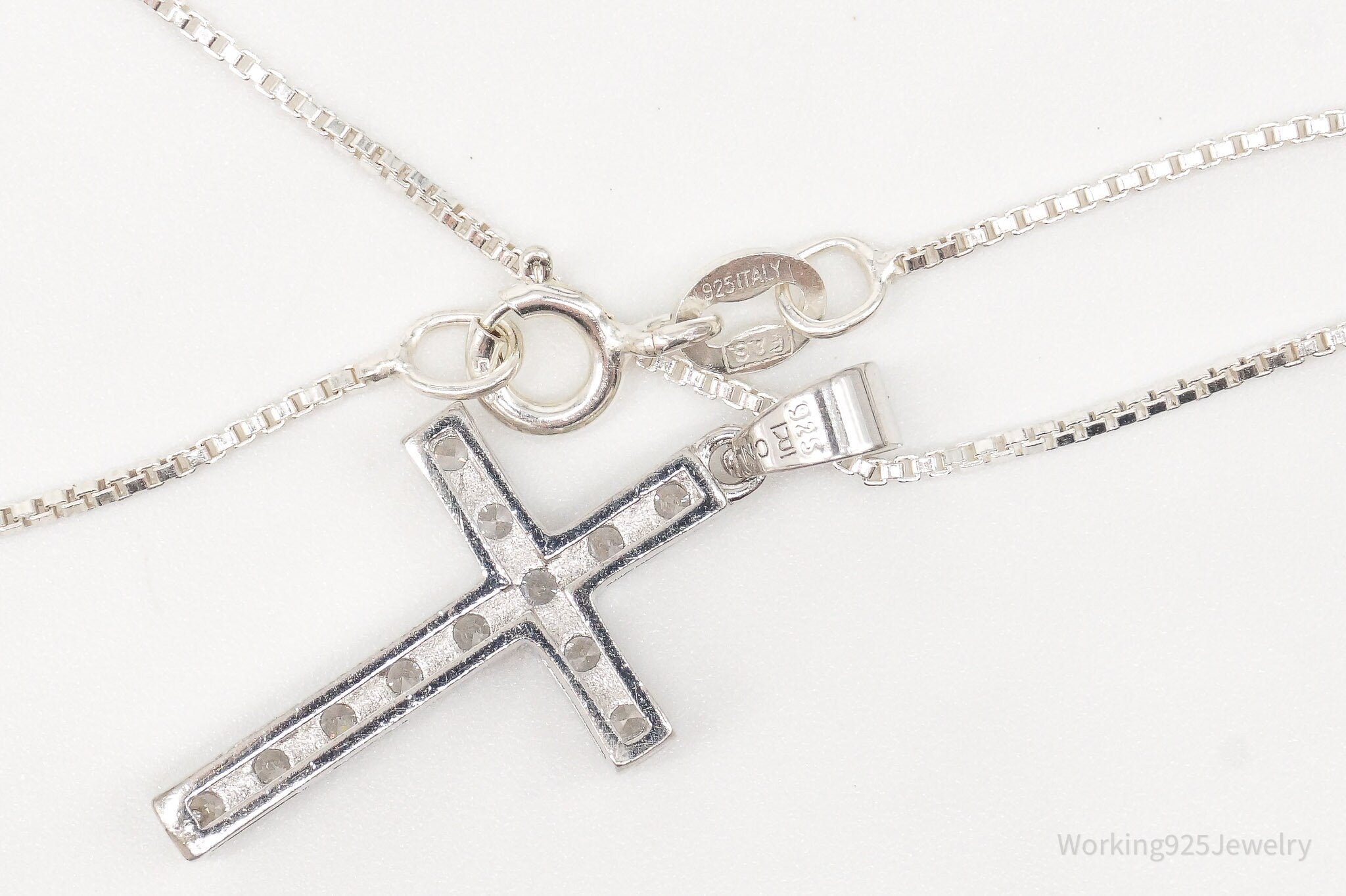 Vintage Cubic Zirconia Cross Sterling Silver Necklace