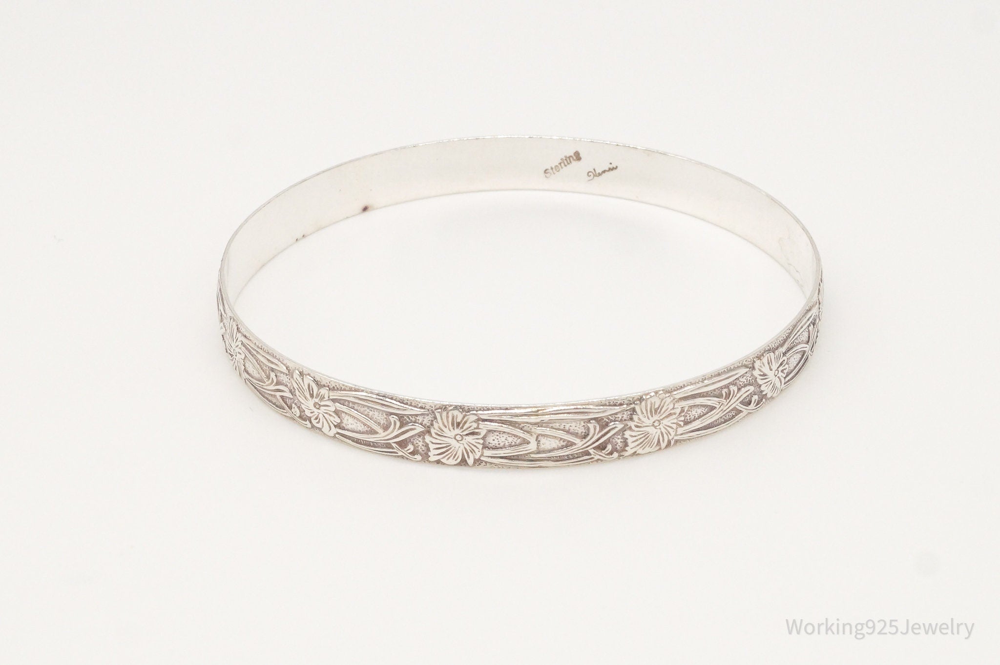 Antique Art Nouveau Floral Motif Sterling Silver Bracelet