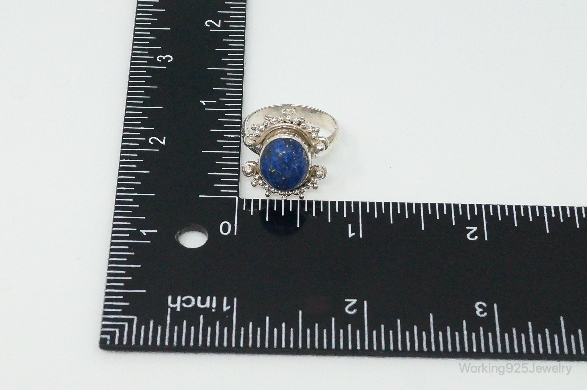 Vintage Lapis Lazuli Bali Inspired Sterling Silver Ring - Size 8.75