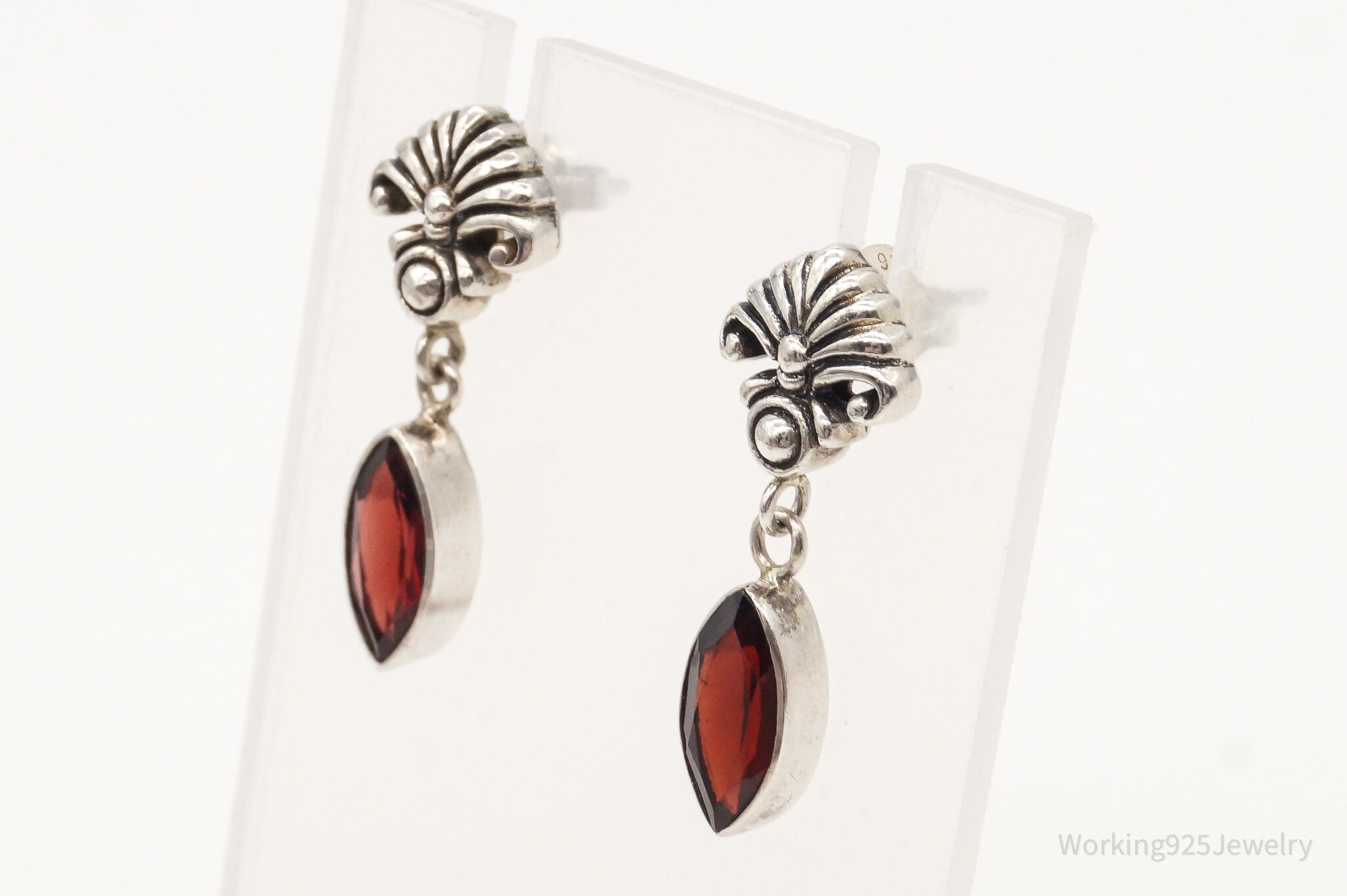 Vintage Garnet Art Deco Sterling Silver Earrings