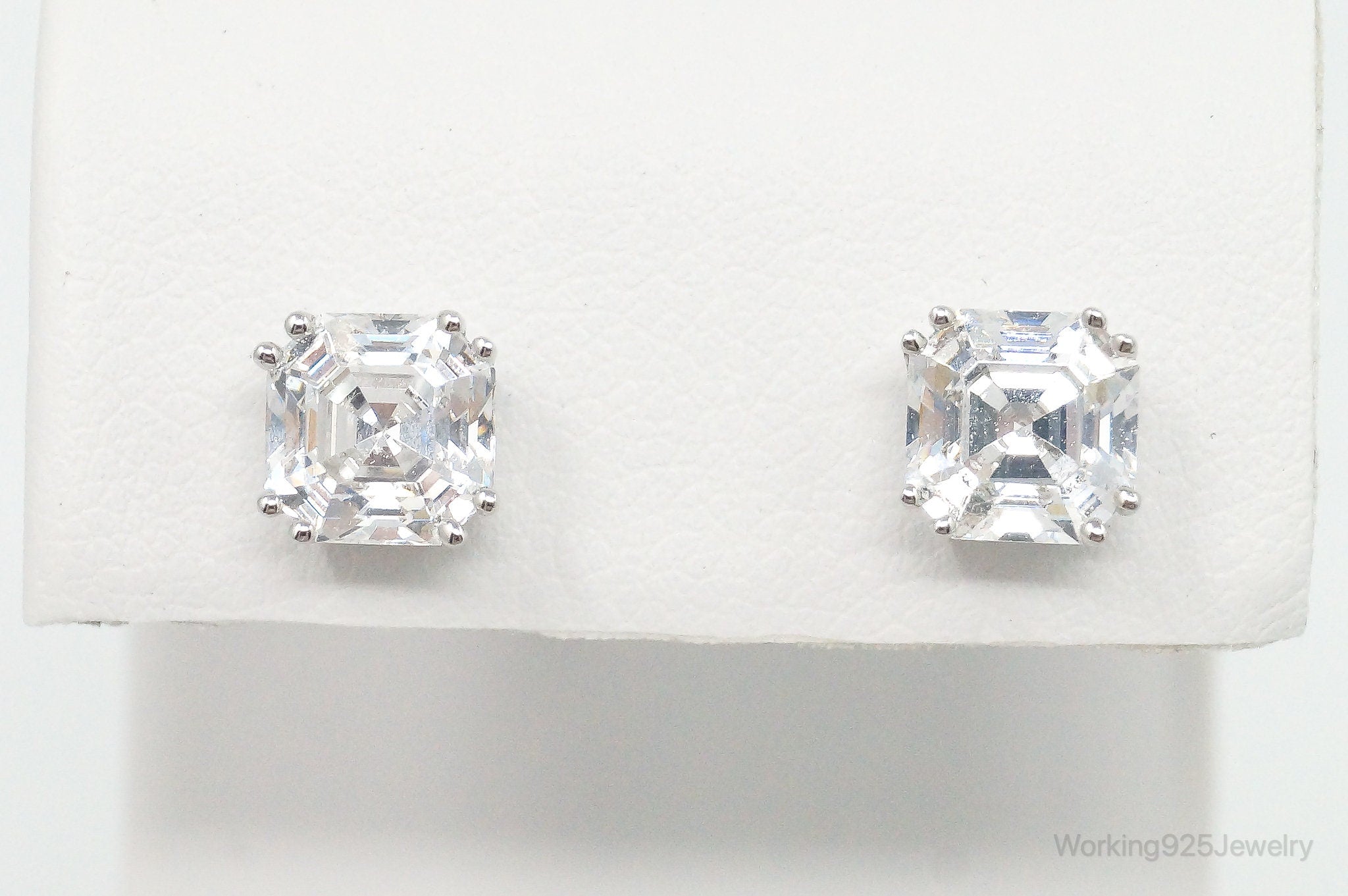 Designer JSWJ Large Cubic Zirconia Sterling Silver Stud Post Earrings