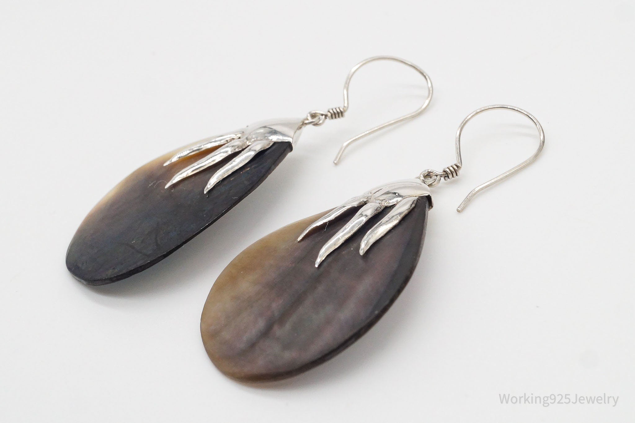 Vintage Black Mother Of Pearl Sterling Silver Earrings