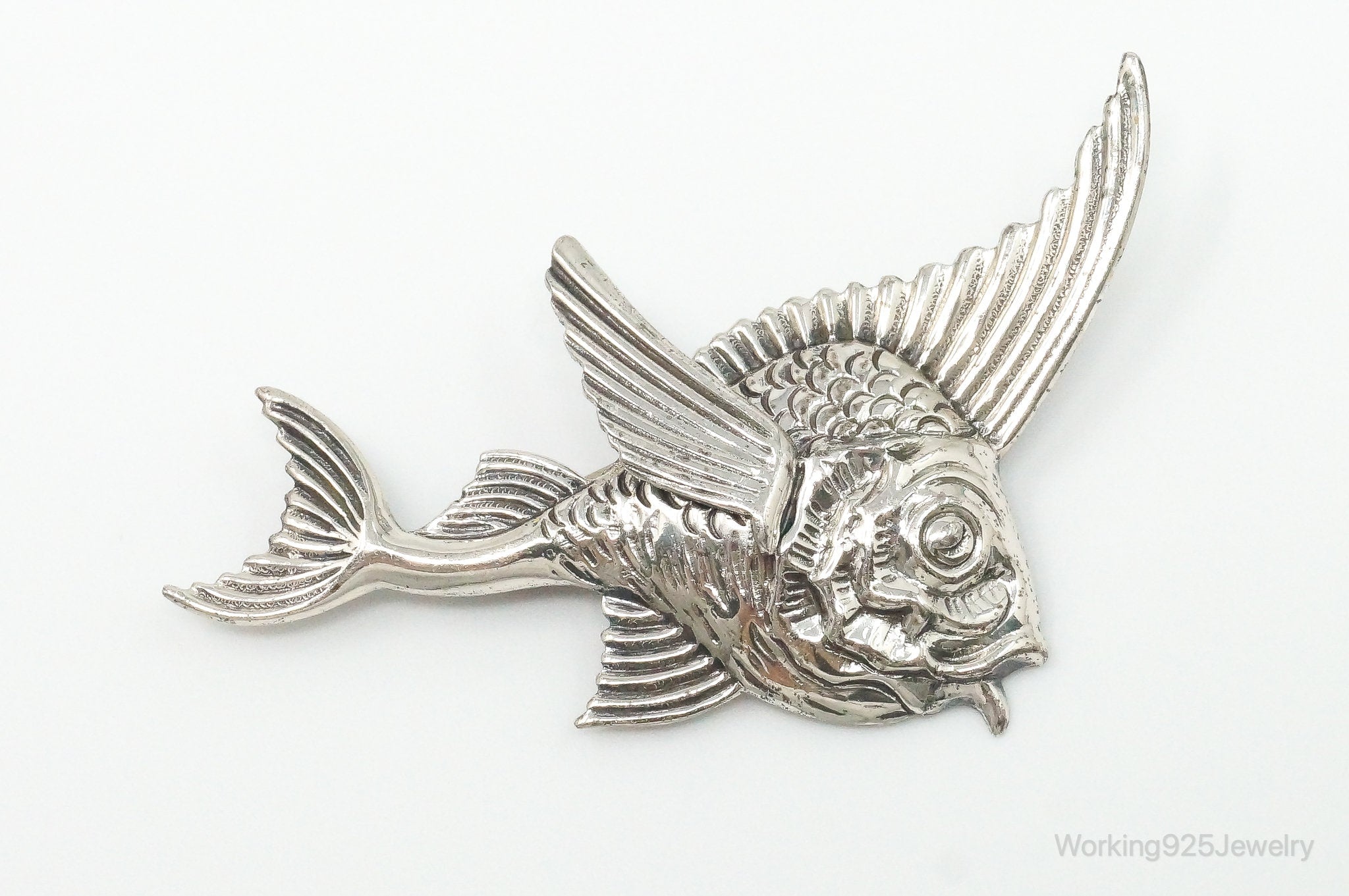 Vintage Fish Sterling Silver Brooch Pin