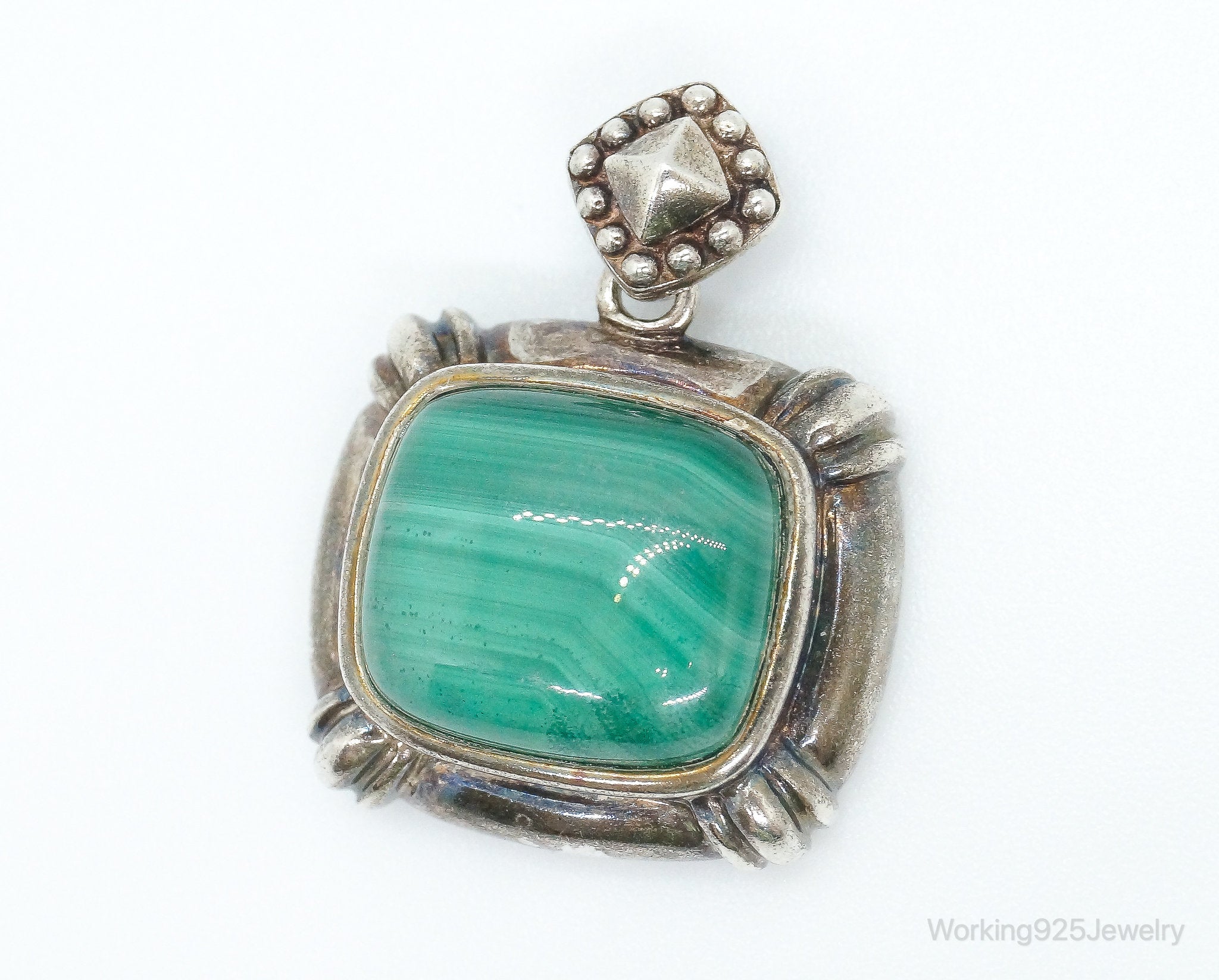 Large Vintage Malachite Sterling Silver Necklace Pendant