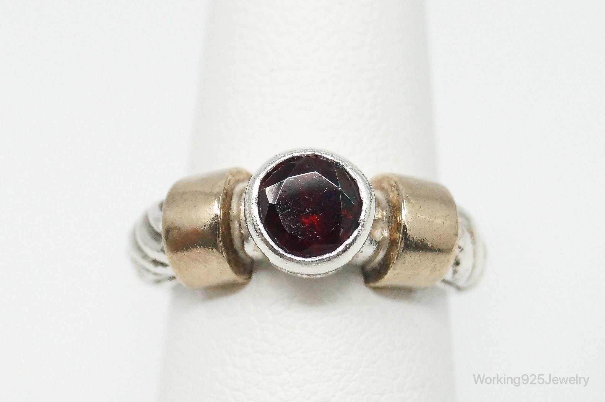 Vintage Garnet Brass Sterling Silver Ring - Size 4.75