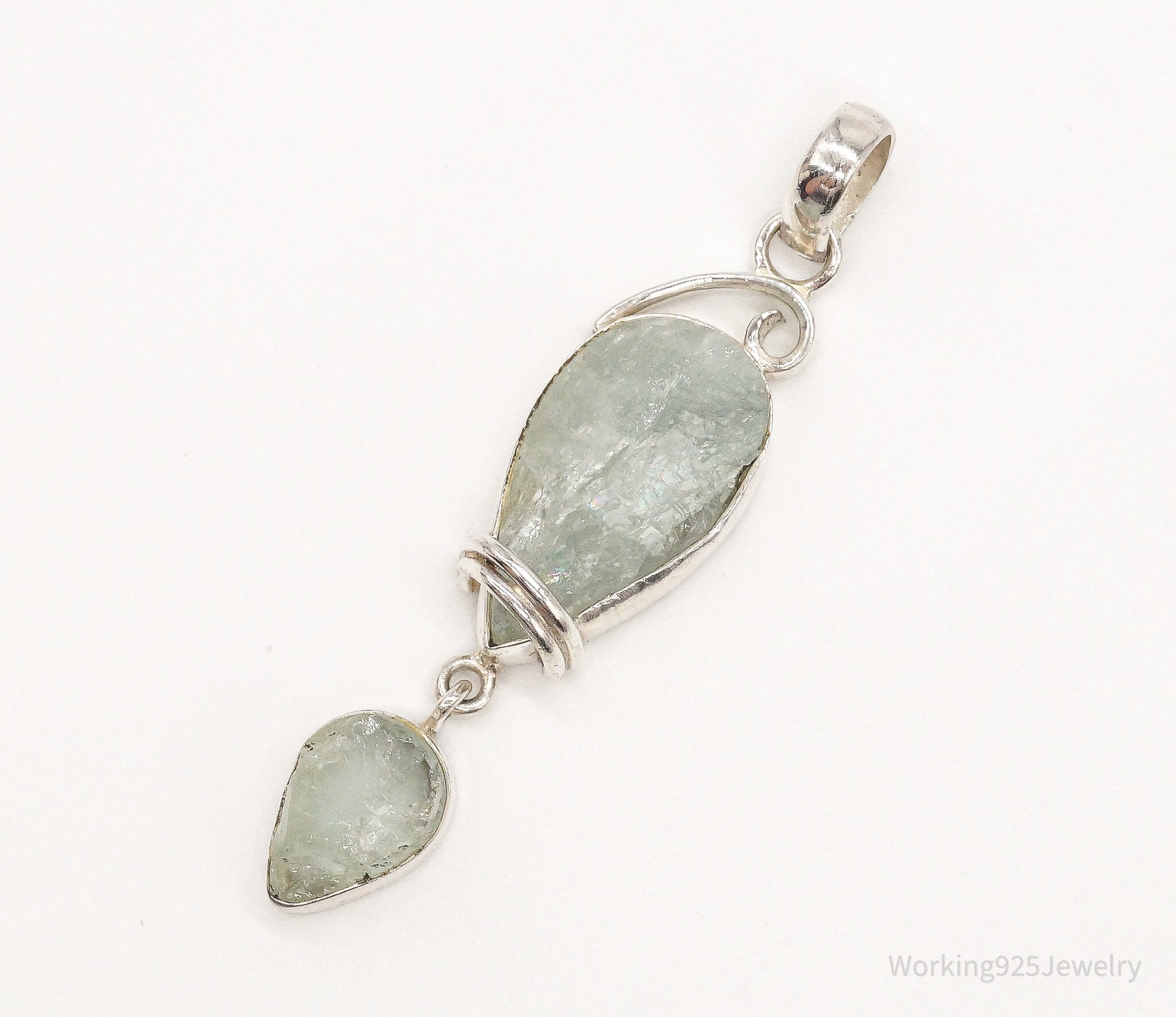 Vintage Designer SJ Large Green Calcite Sterling Silver Pendant