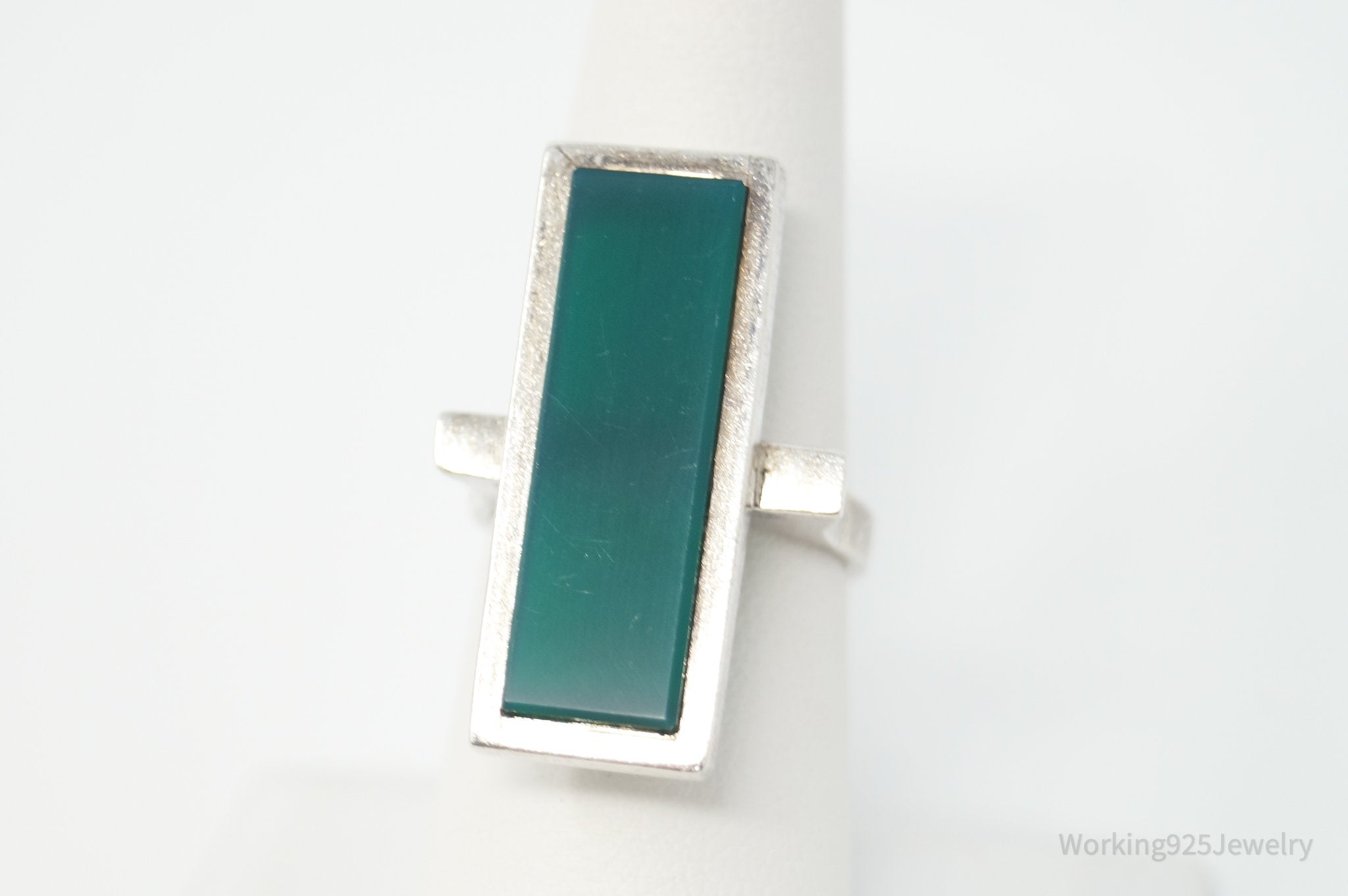 Antique Long Green Onyx Sterling Silver Ring - Size 7