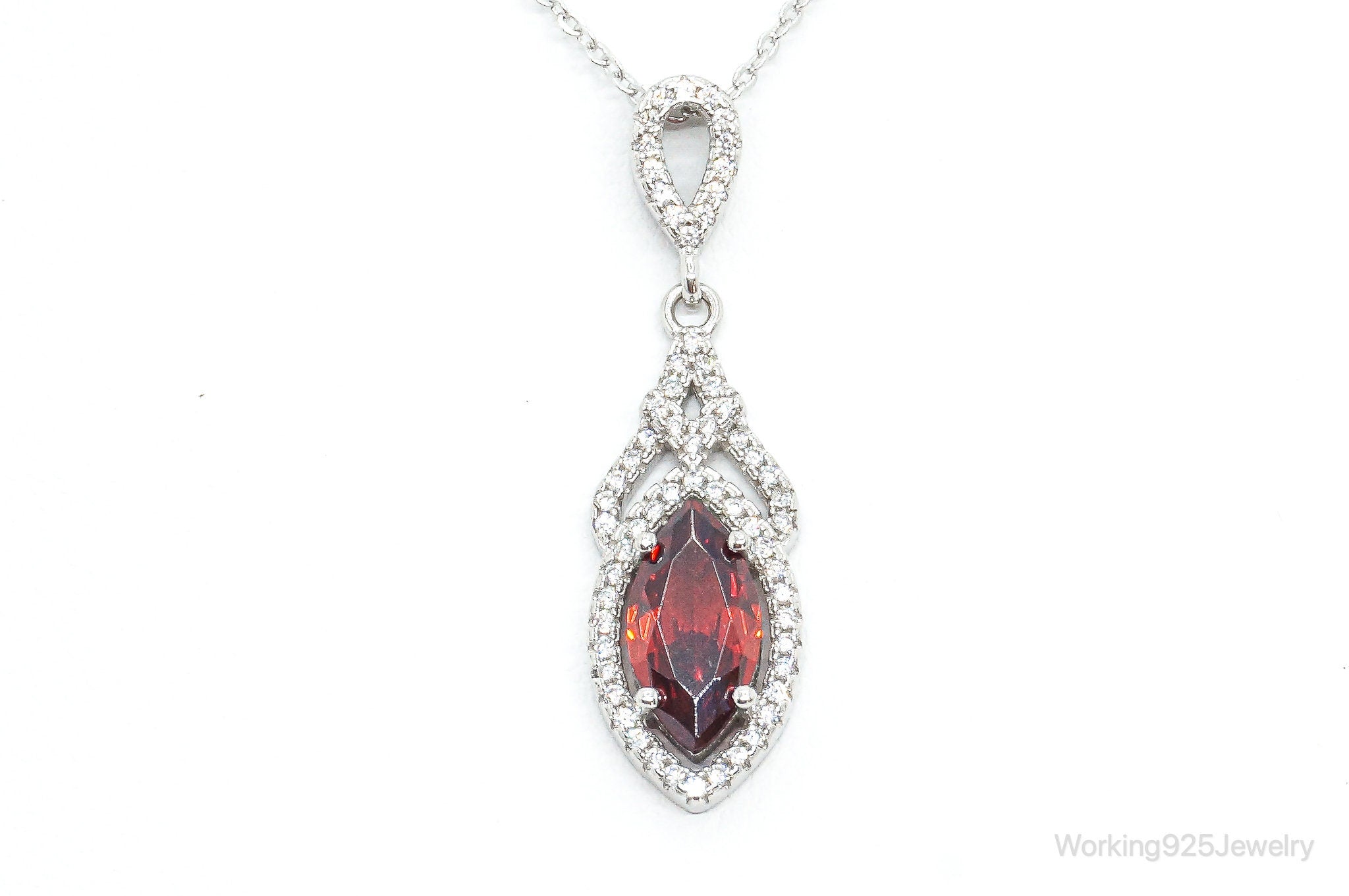 Garnet Cubic Zirconia Sterling Silver Necklace