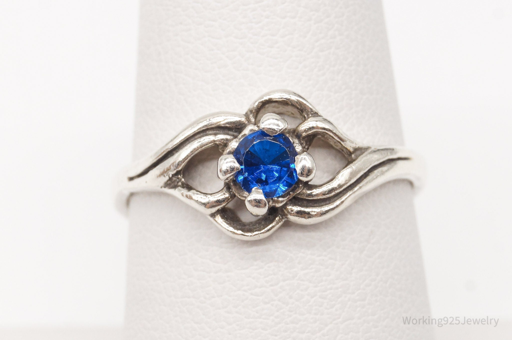 Vintage Blue Cubic Zirconia Silver Ring Size 7.5