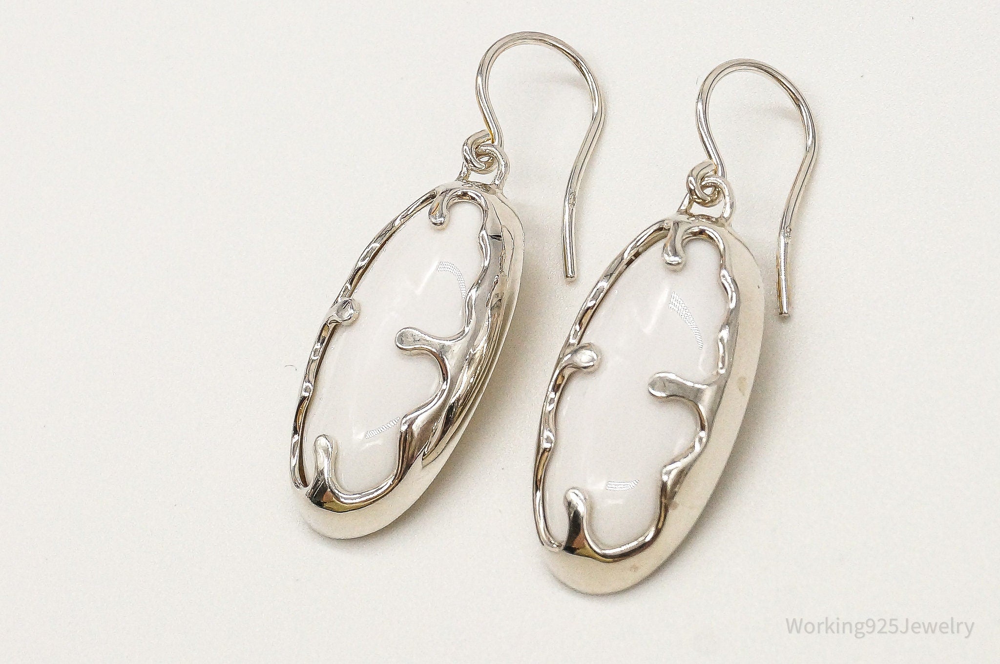 Designer RLM Studio White Agate Brass Sterling Silver Earrings