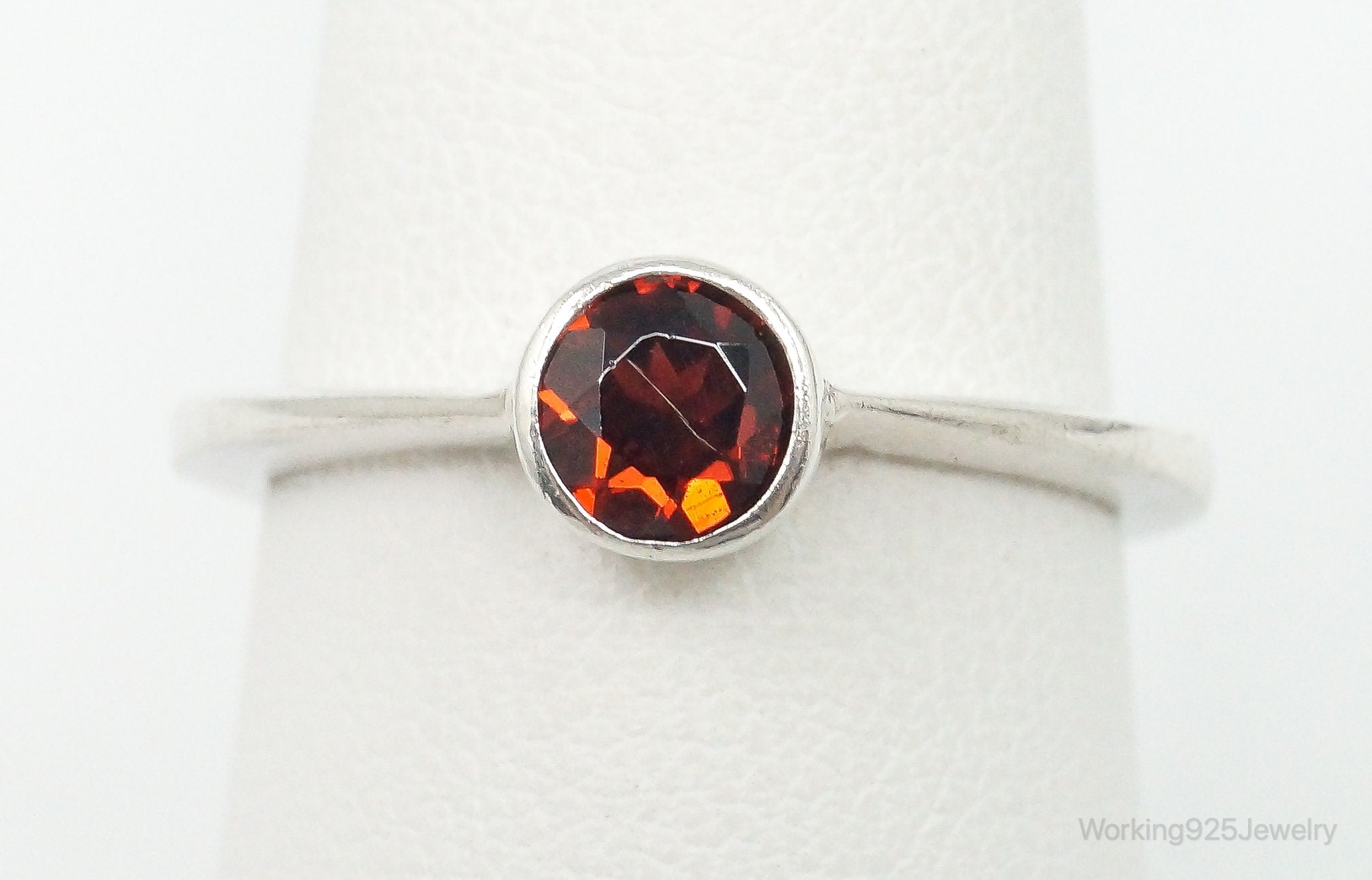 Vintage Garnet Sterling Silver Ring Size 6.75