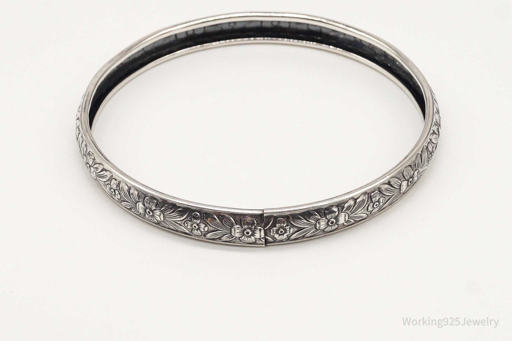 Antique Designer Lang Sterling Silver Floral Bangle Bracelet