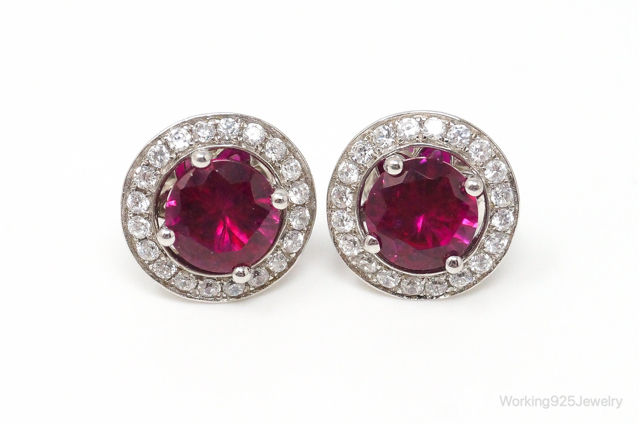 Large Pink Cubic Zirconia Sterling Silver Earrings