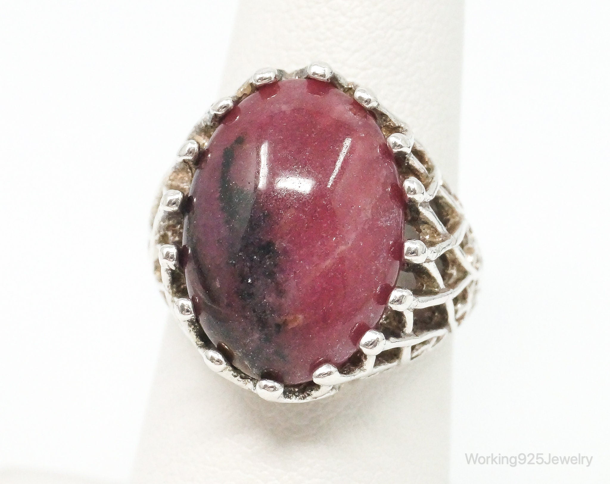 Designer KABANA Large Rhodonite Sterling Silver Ring Size 6.5