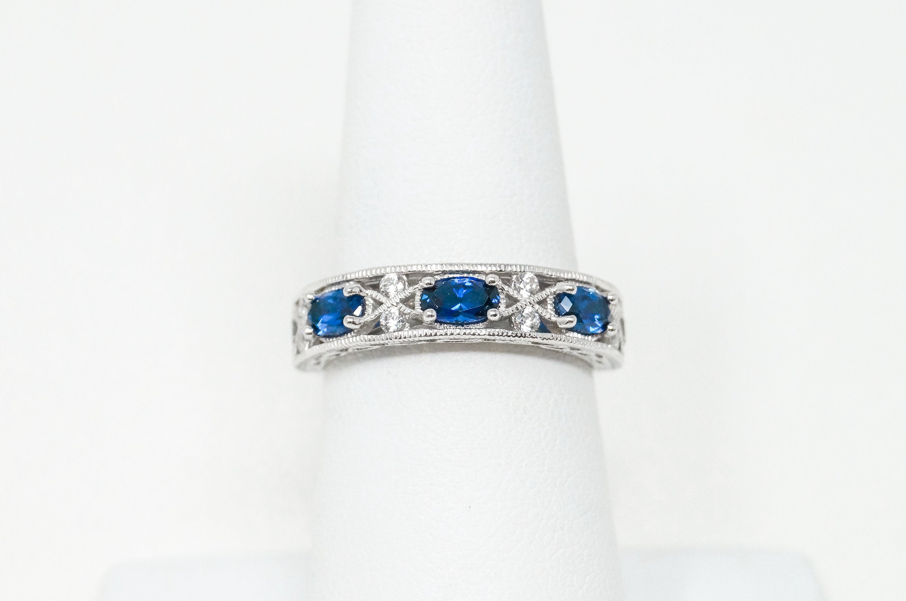 Vintage Art Deco Sapphire Cz Accented Sterling Ring - Size 7 - 785132996