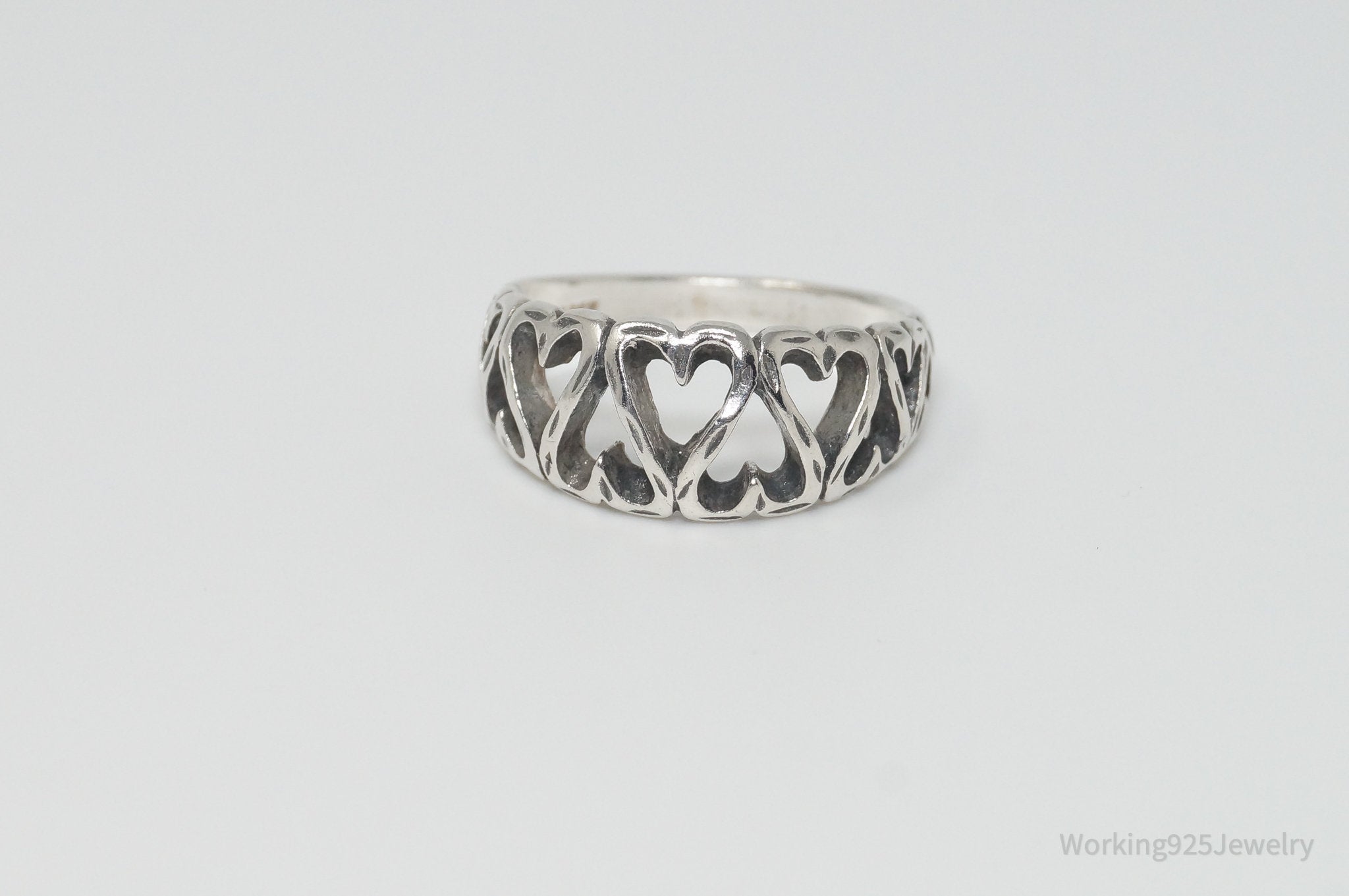 Vintage Bonded Hearts Pattern Sterling Silver Ring - Size 7