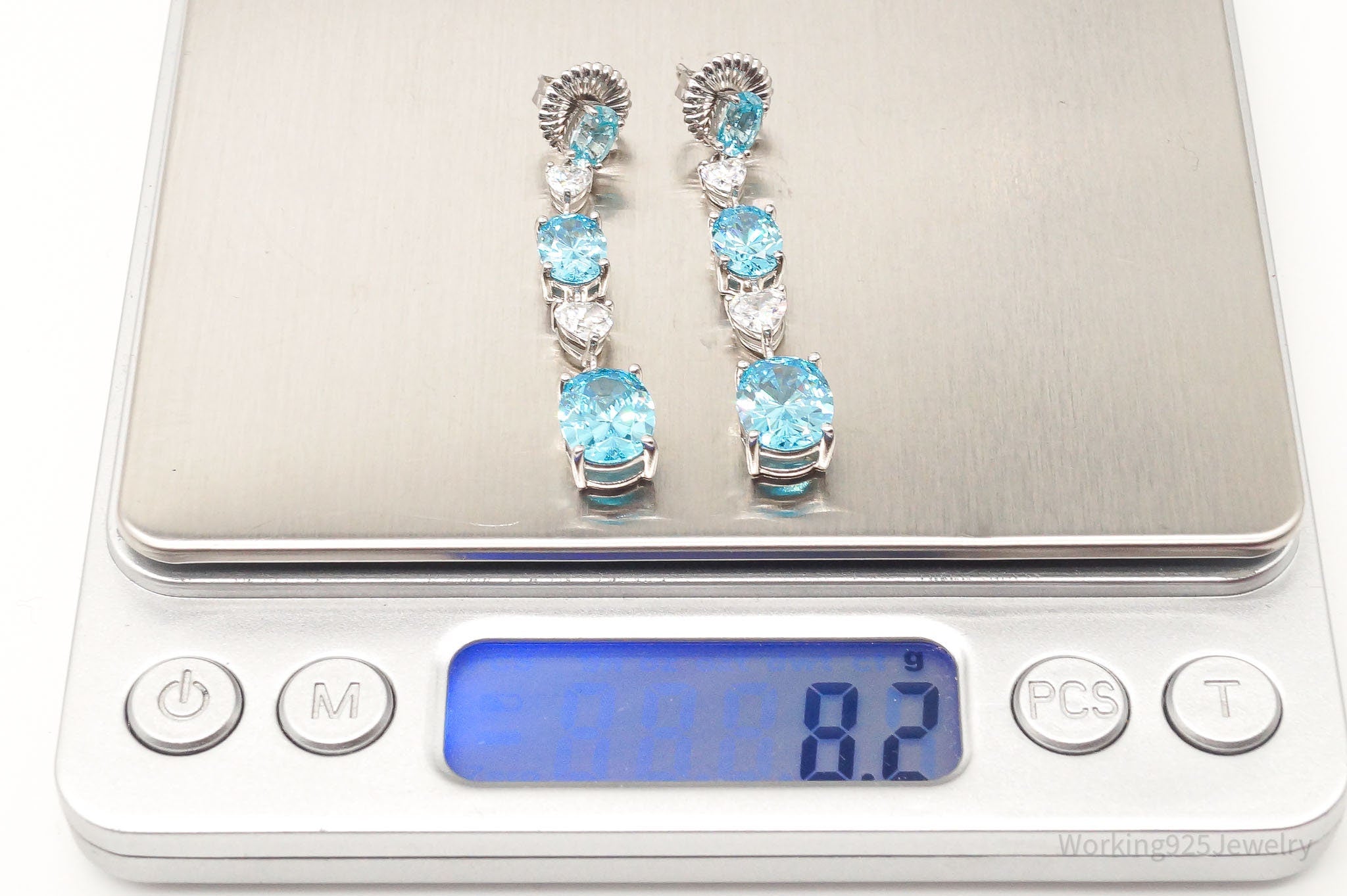 Jean Dousset Blue & White Cubic Zirconia Platinum Clad Sterling Silver Earrings