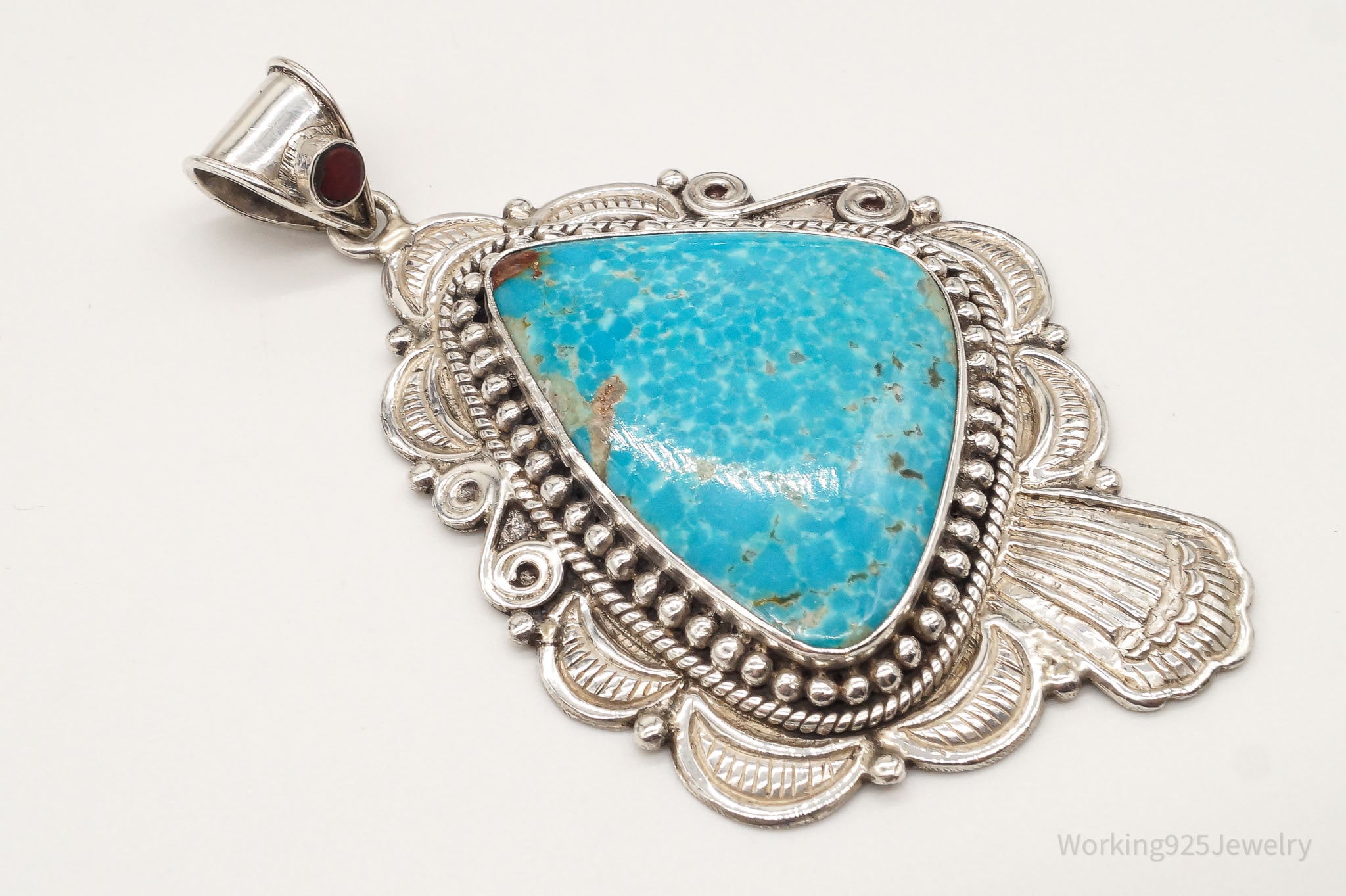 Large Vintage Native American Unsigned Turquoise Sterling Silver Pendant