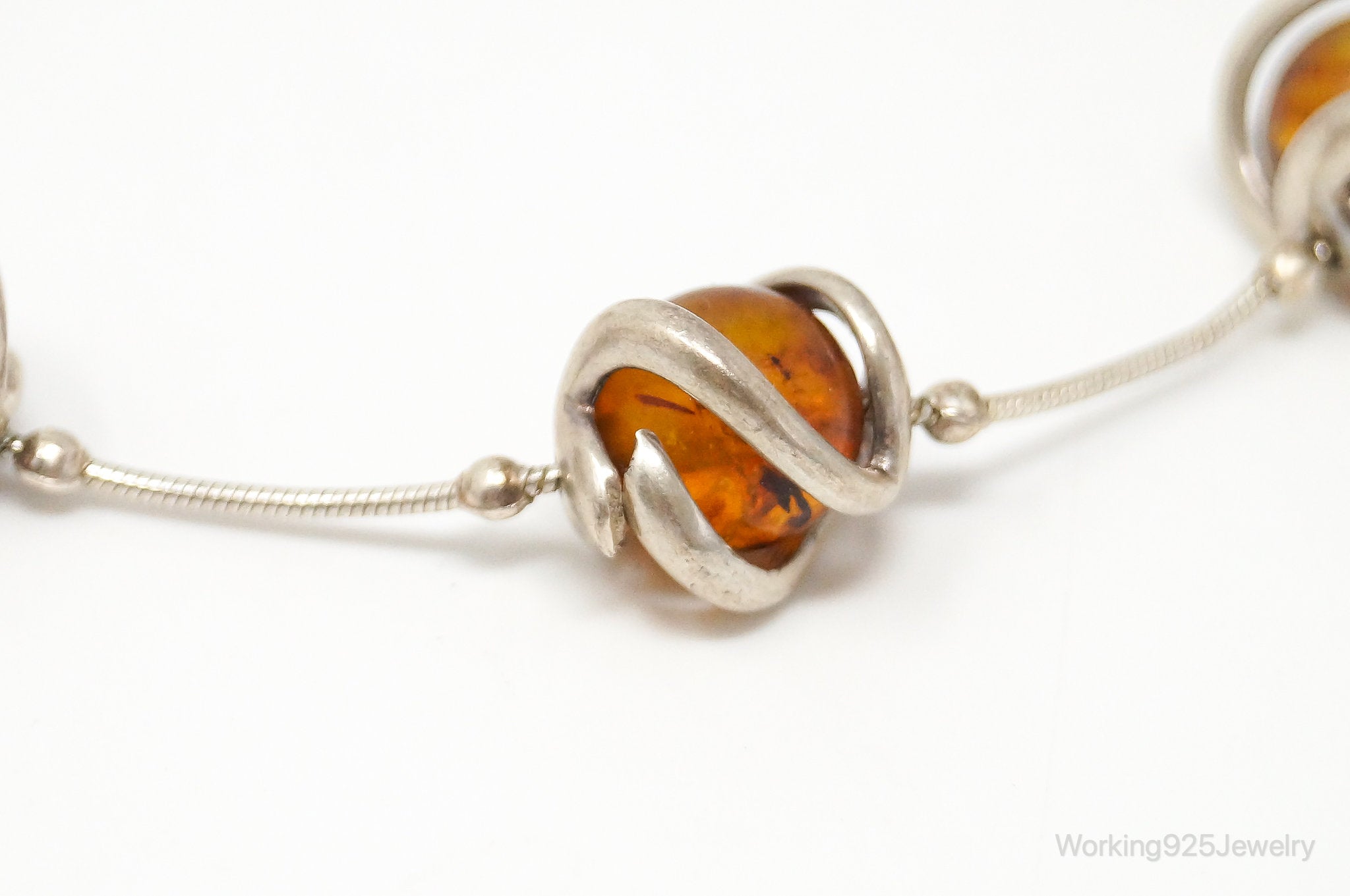 Vintage Baltic Amber Modernist Sterling Silver Bracelet