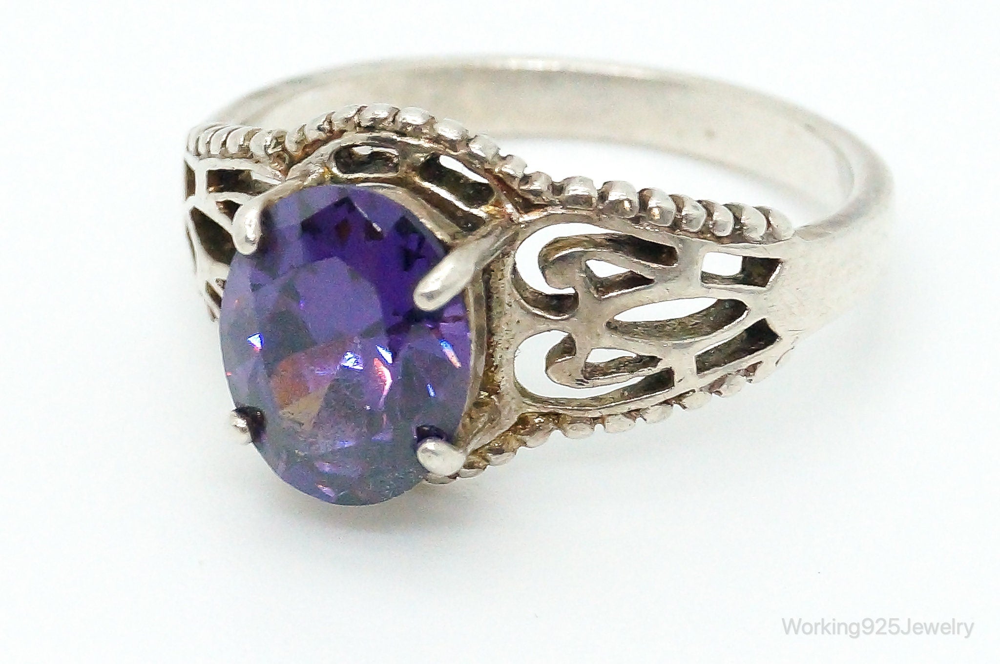 Vintage Amethyst Sterling Silver Ring - Size 10