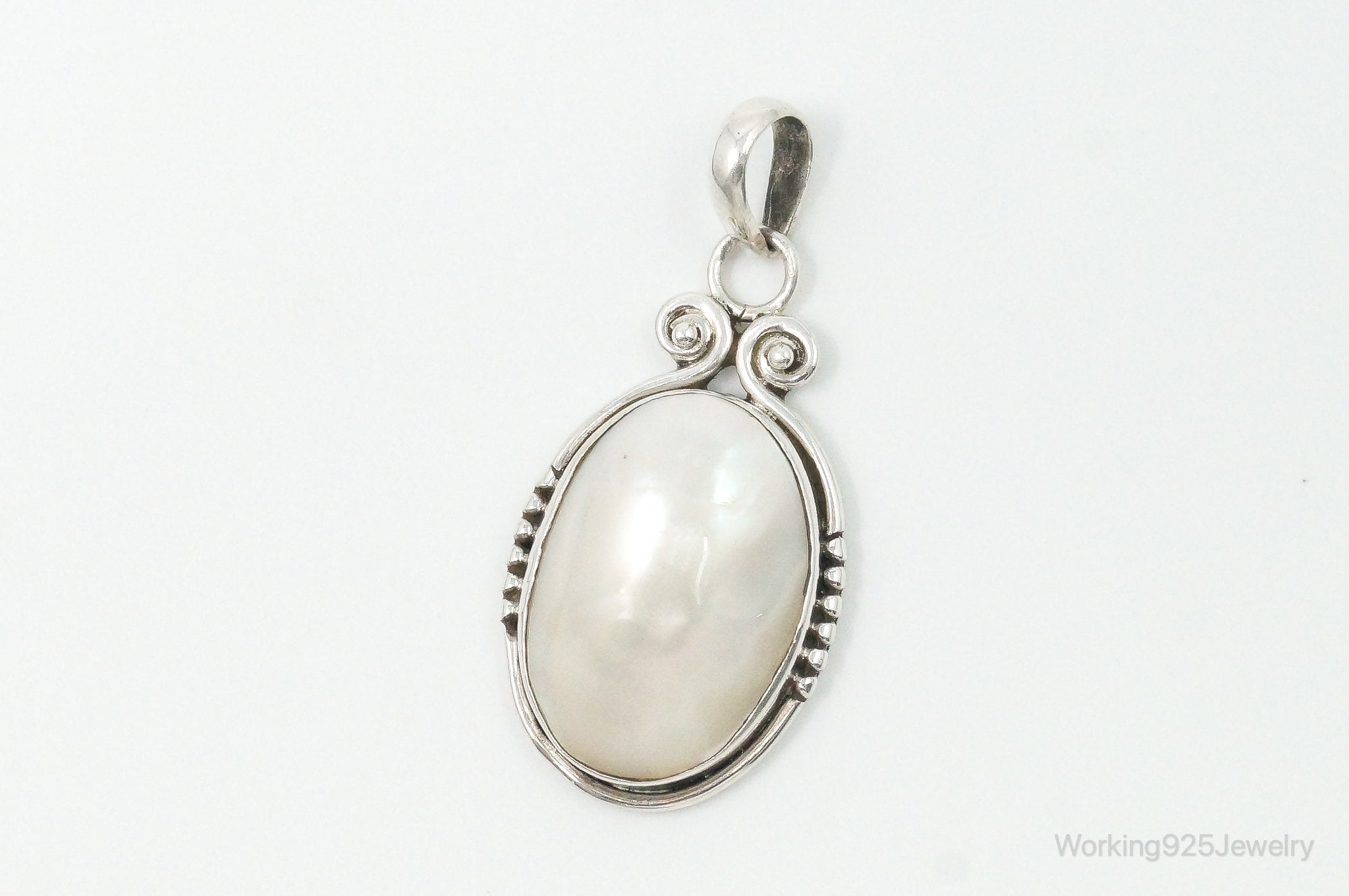 Large Vintage Pearl Sterling Silver Pendant