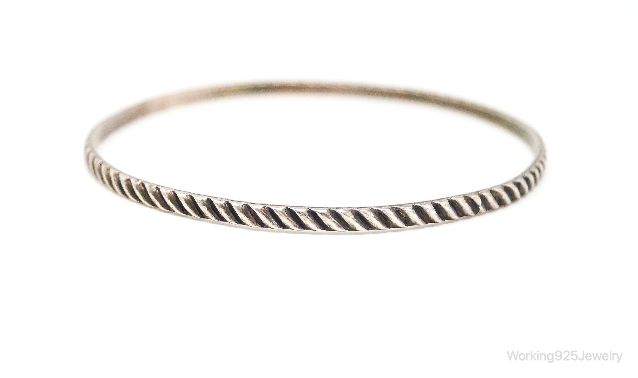 Antique Striped Sterling Silver Bangle Bracelet