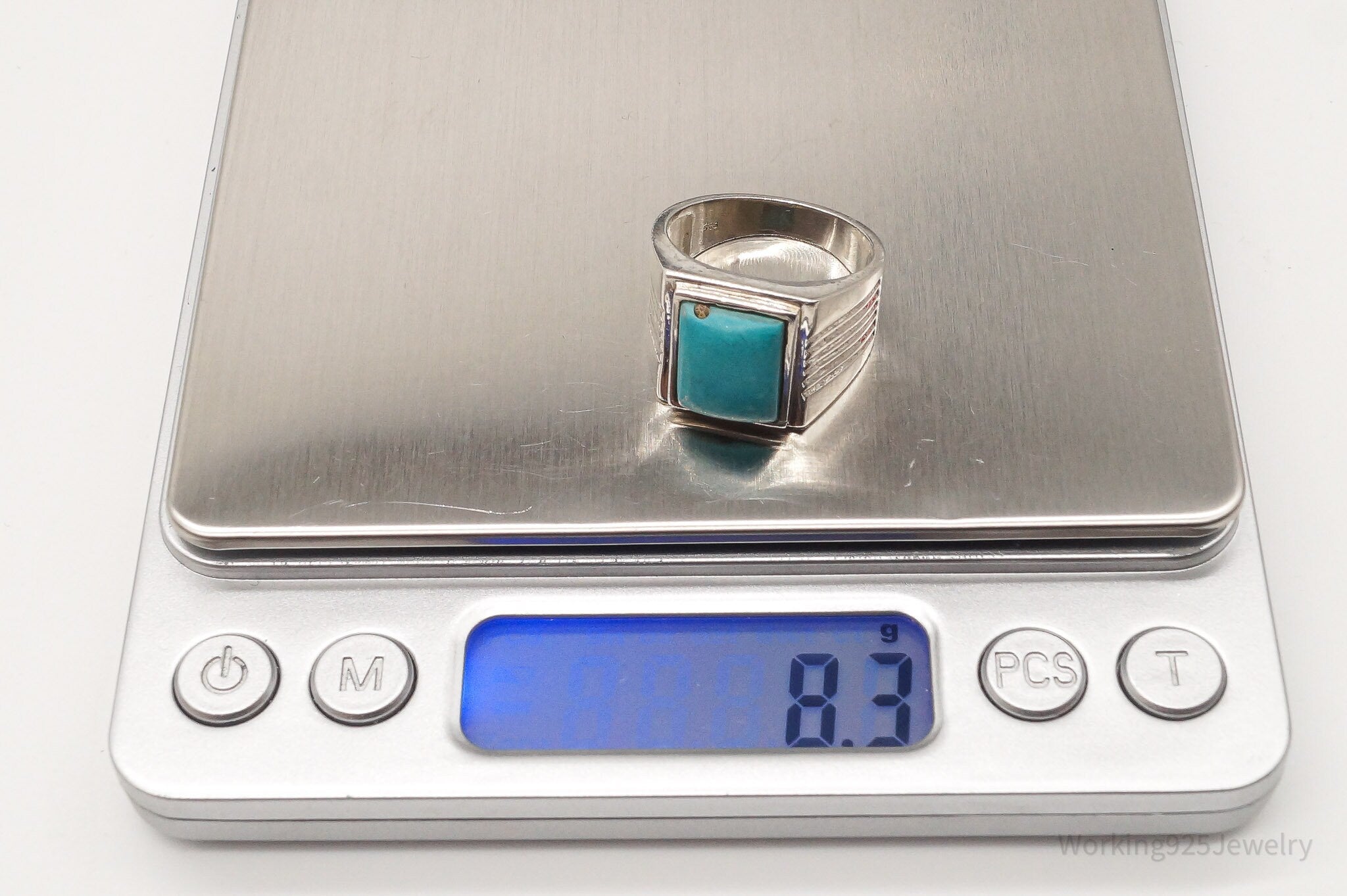 Vintage Blue Turquoise Sterling Silver Ring - Size 9.25