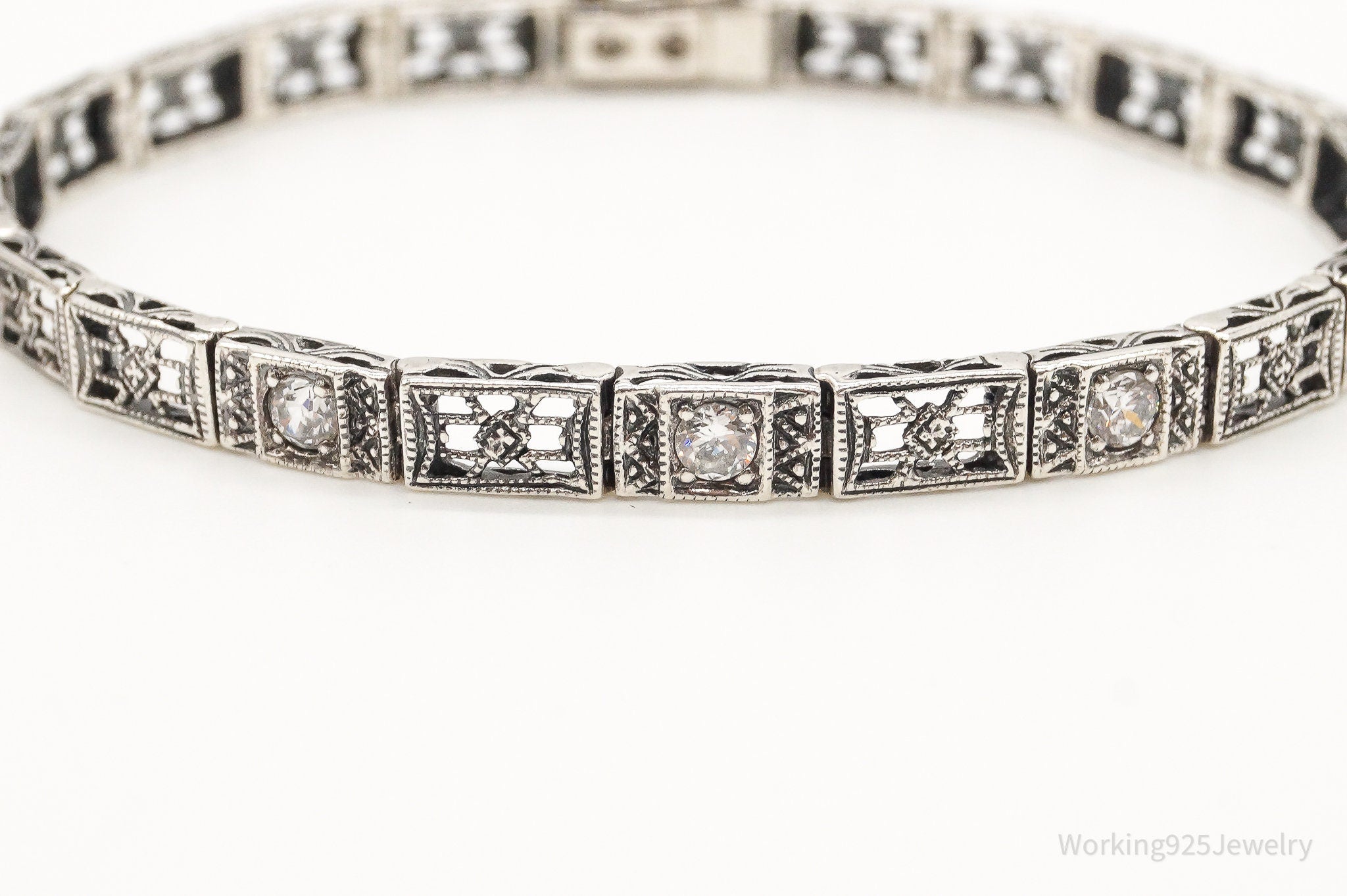 Vintage Cubic Zirconia Art Deco Sterling Silver Bracelet