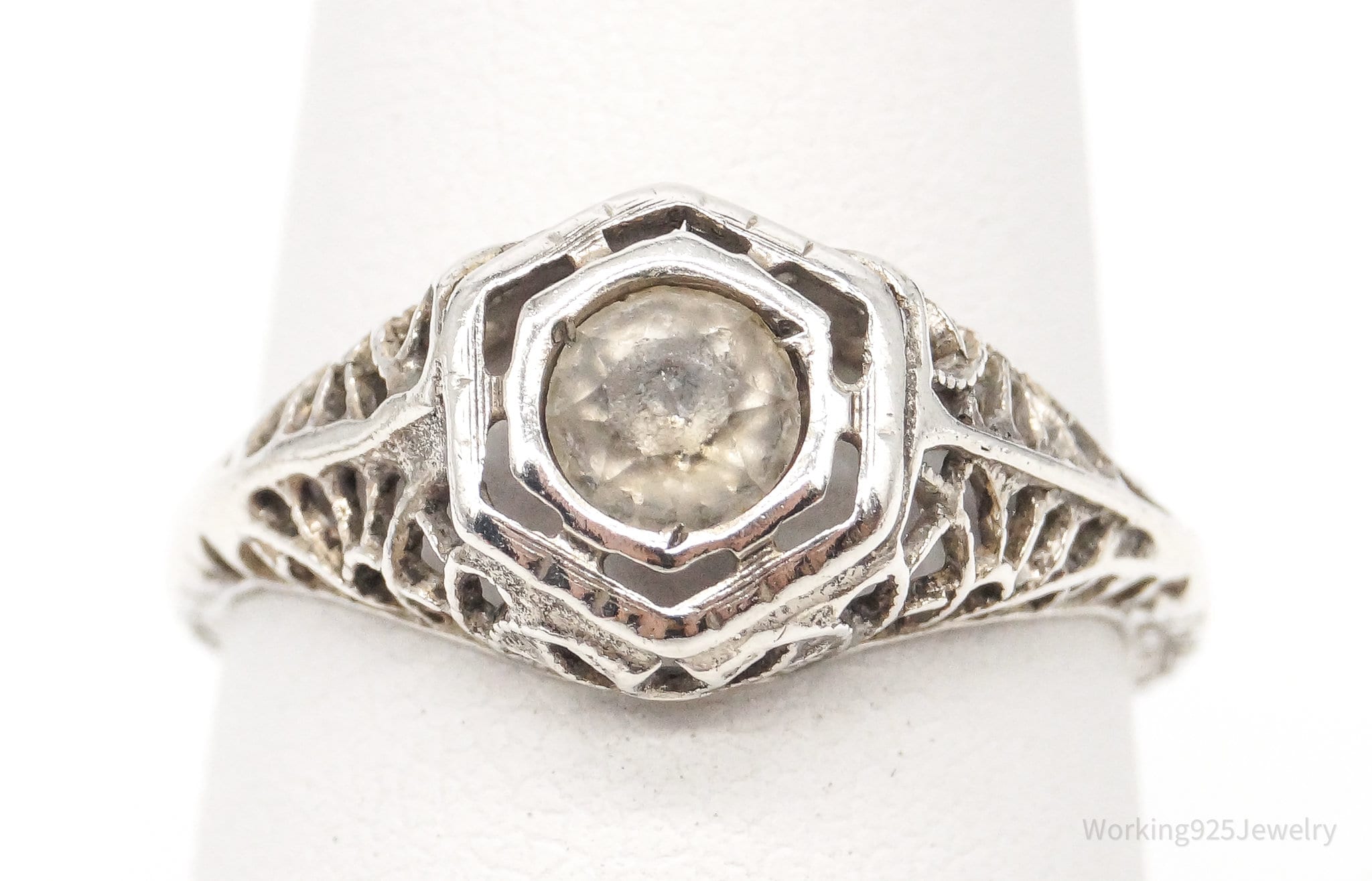 Antique Rhinestone Sterling Silver Ring - Size 5.75